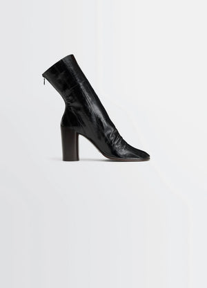 Glove Ankle Boots 80 in Eel Leather Black, product shot, Side view High-heeled booties