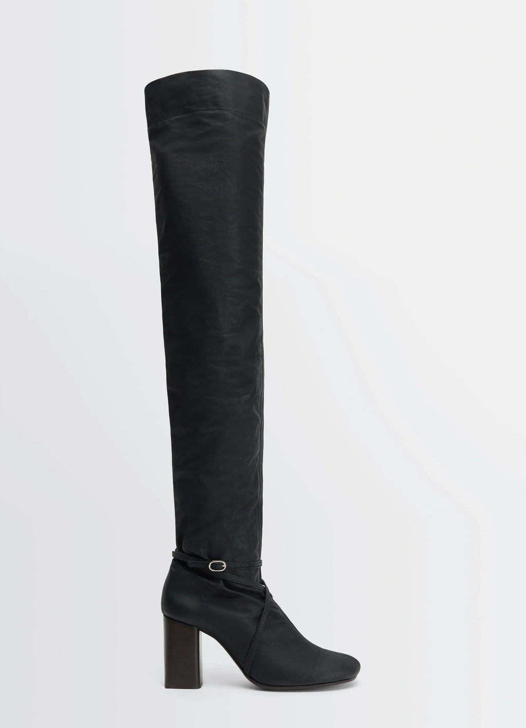 Knotted Anatomic High Boots 80 in Black Water-Repellent Cotton, product shot, Side view Rounded toe, ergonomic fit