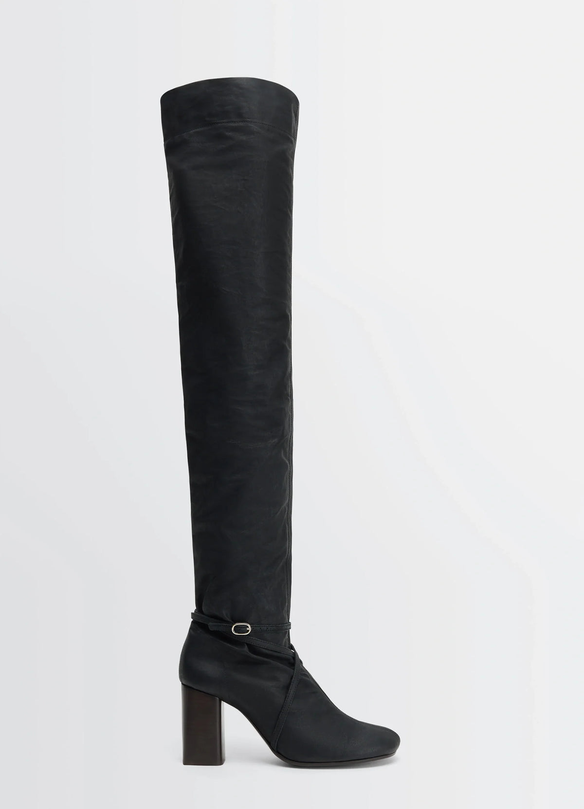 Knotted Anatomic High Boots 80 in Black Water-Repellent Cotton, product shot, Side view Rounded toe, ergonomic fit