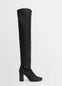 Knotted Anatomic High Boots 80 in Black Water-Repellent Cotton, product shot, Side view Rounded toe, ergonomic fit