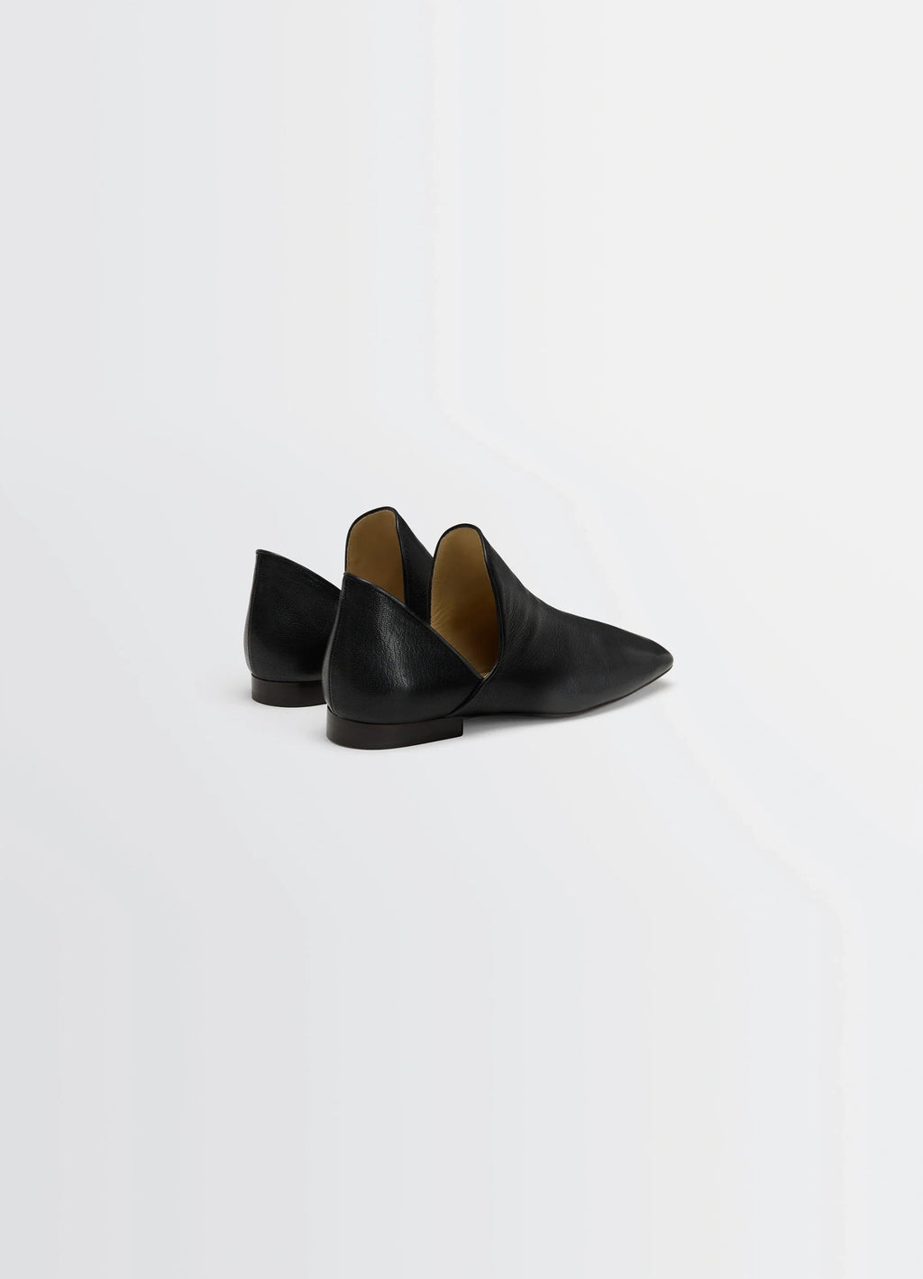 Lemaire Flat dOrsay Loafer in Grained goatskin leather, product shot, rear angled view low heel minimalist design