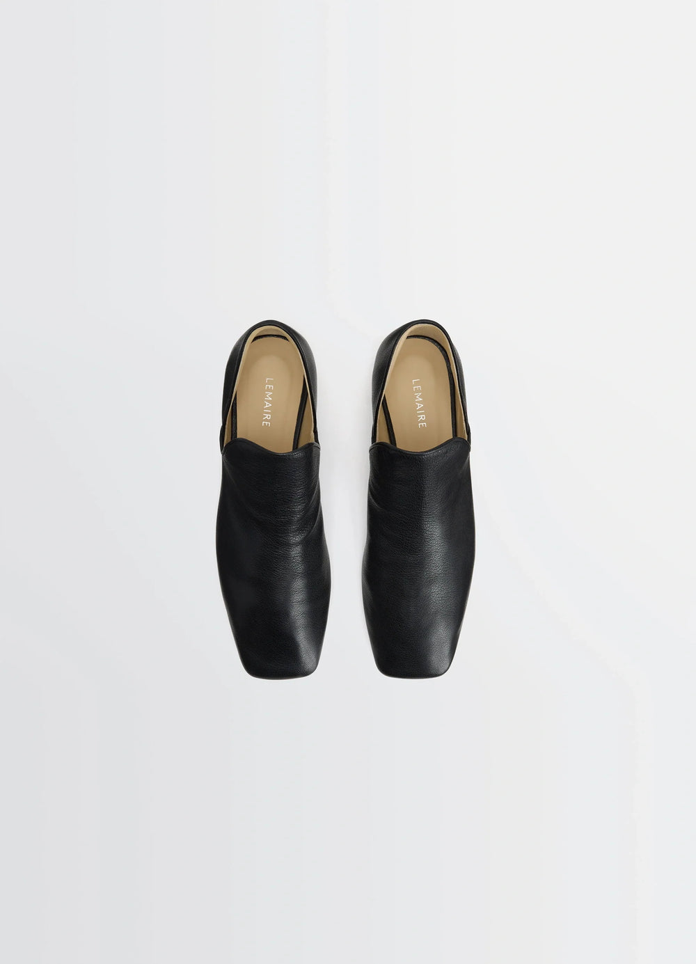 Lemaire Flat dOrsay Loafer in Grained goatskin leather, product shot, top view square toe design