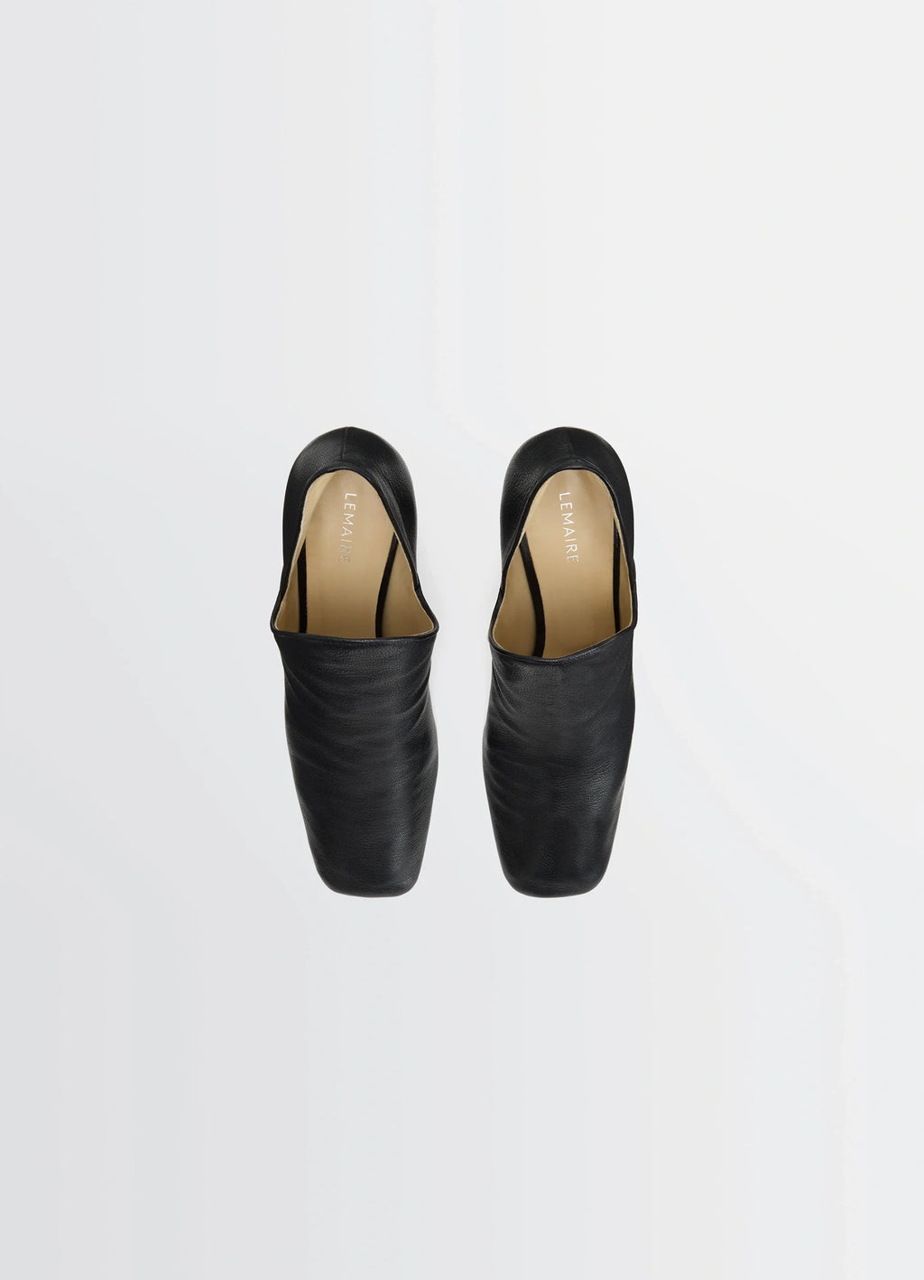 Lemaire DOrsay Pump 80 in Black Grained Goatskin, product shot, top view square toe design