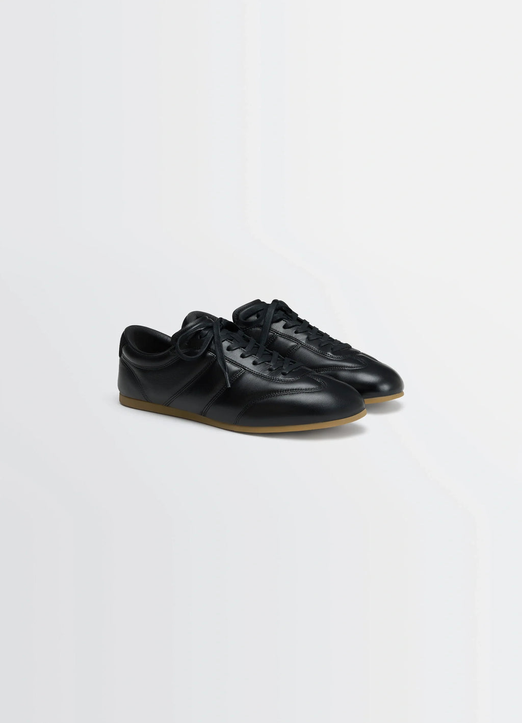 Vintage Running Sneakers in Black Nappa Lamb Leather, product shot, three-quarter view smooth leather finish