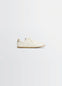 Soft Runner Sneakers in LWG Gold nappa lamb leather, product shot, side view lightweight rubber sole