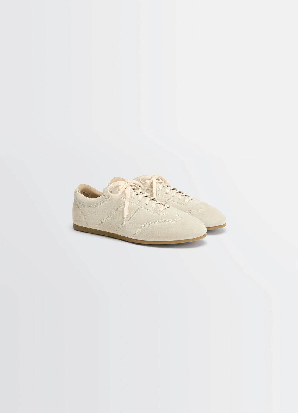 Soft Runner in Hand-sueded Lambskin, product shot, front angle view low profile lace-up