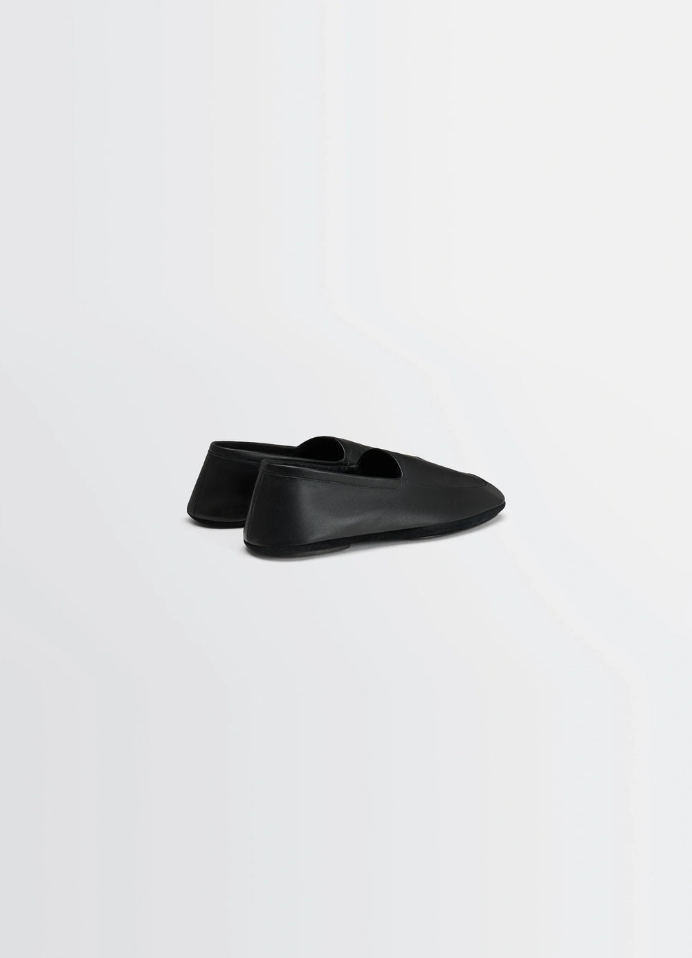 LWG Gold Indoor Slippers in Nappa Lamb Leather Black, product shot, rear quarter view smooth leather texture