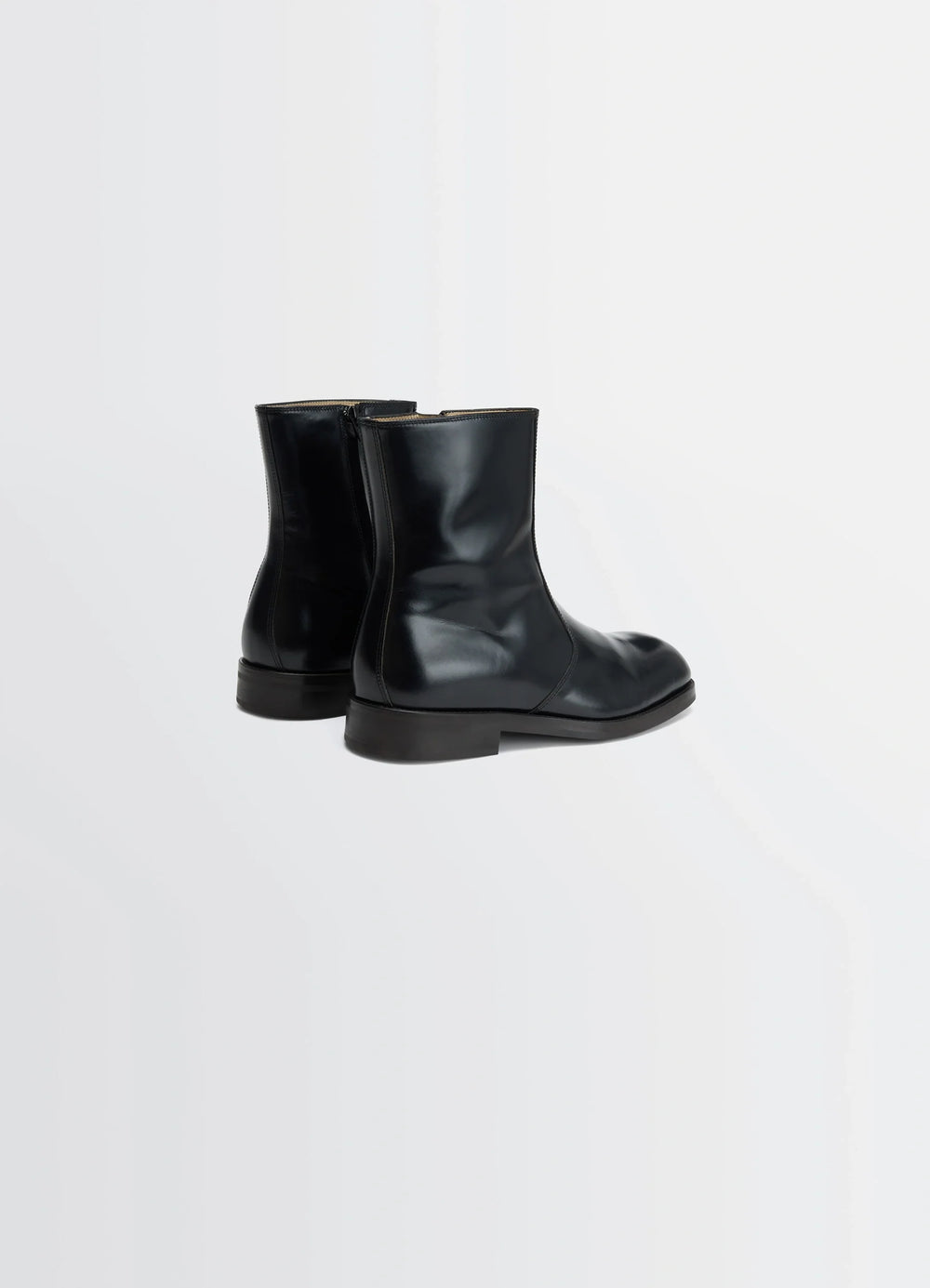 Zipped Boots in Black Calf Leather, product shot, back three-quarter view ankle height, polished finish