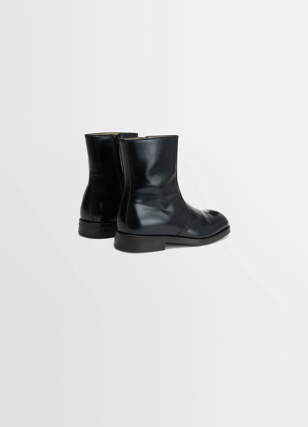 Zipped Boots in Black Calf Leather, product shot, back three-quarter view ankle height, polished finish