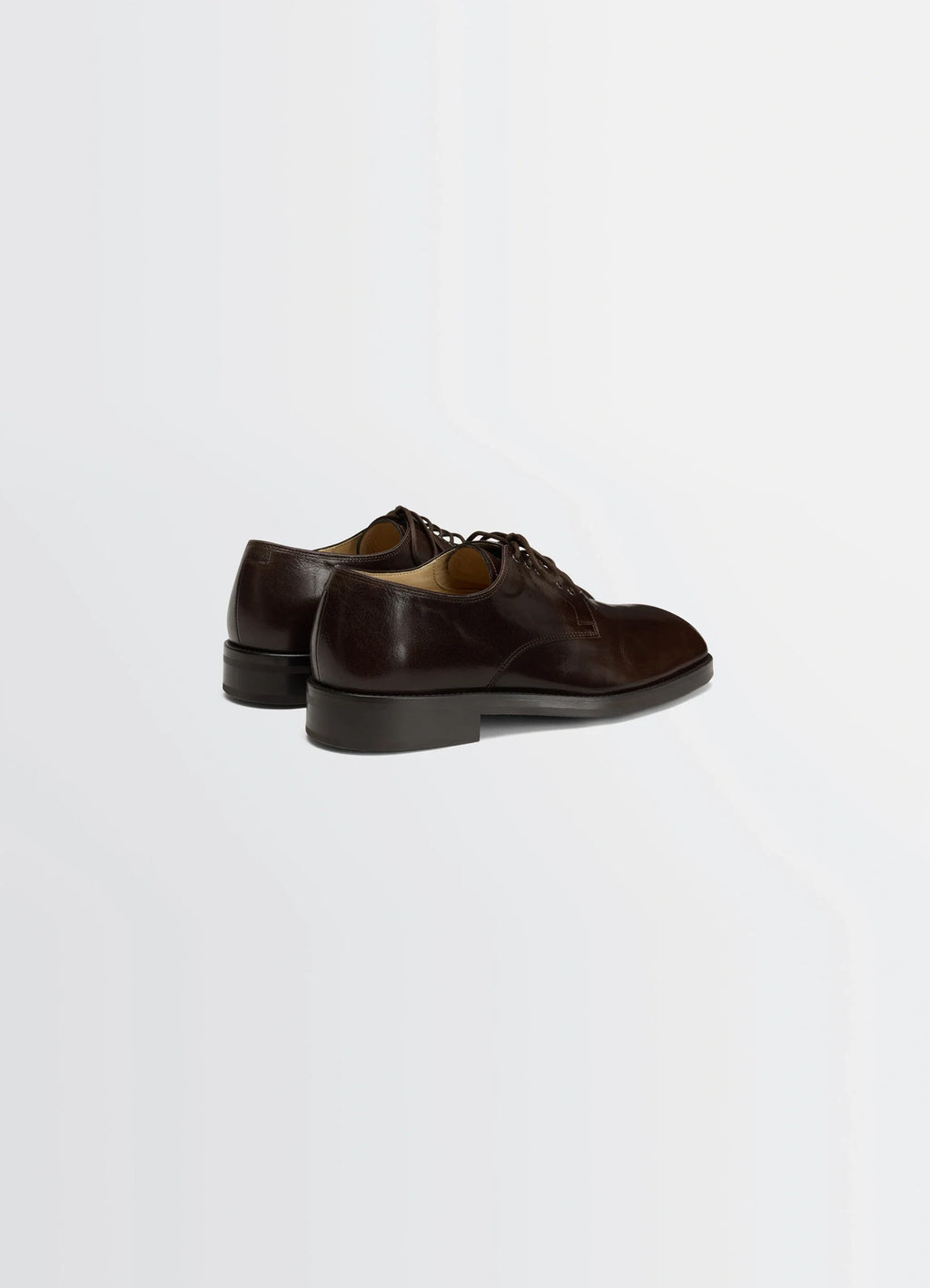 Derbies in Glossy Buffalo Leather, product shot, rear three-quarter view polished finish, low heel