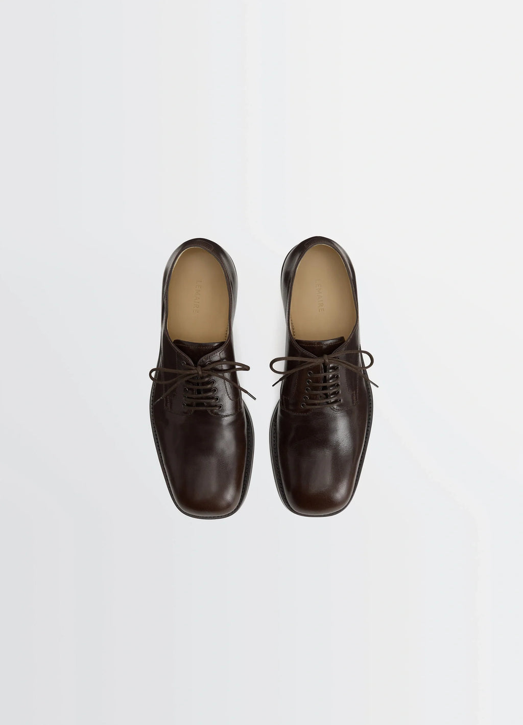 Derbies in Glossy Buffalo Leather, product shot, top view square toe design
