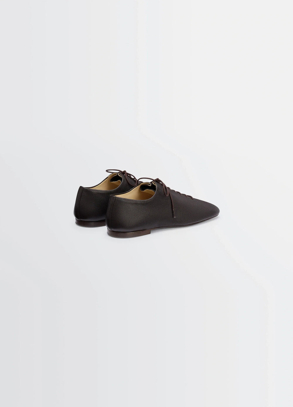 Souris Flat Classic Derbies in Washed Nappa Lambskin Leather, product shot, rear three-quarter view elegant low cut design