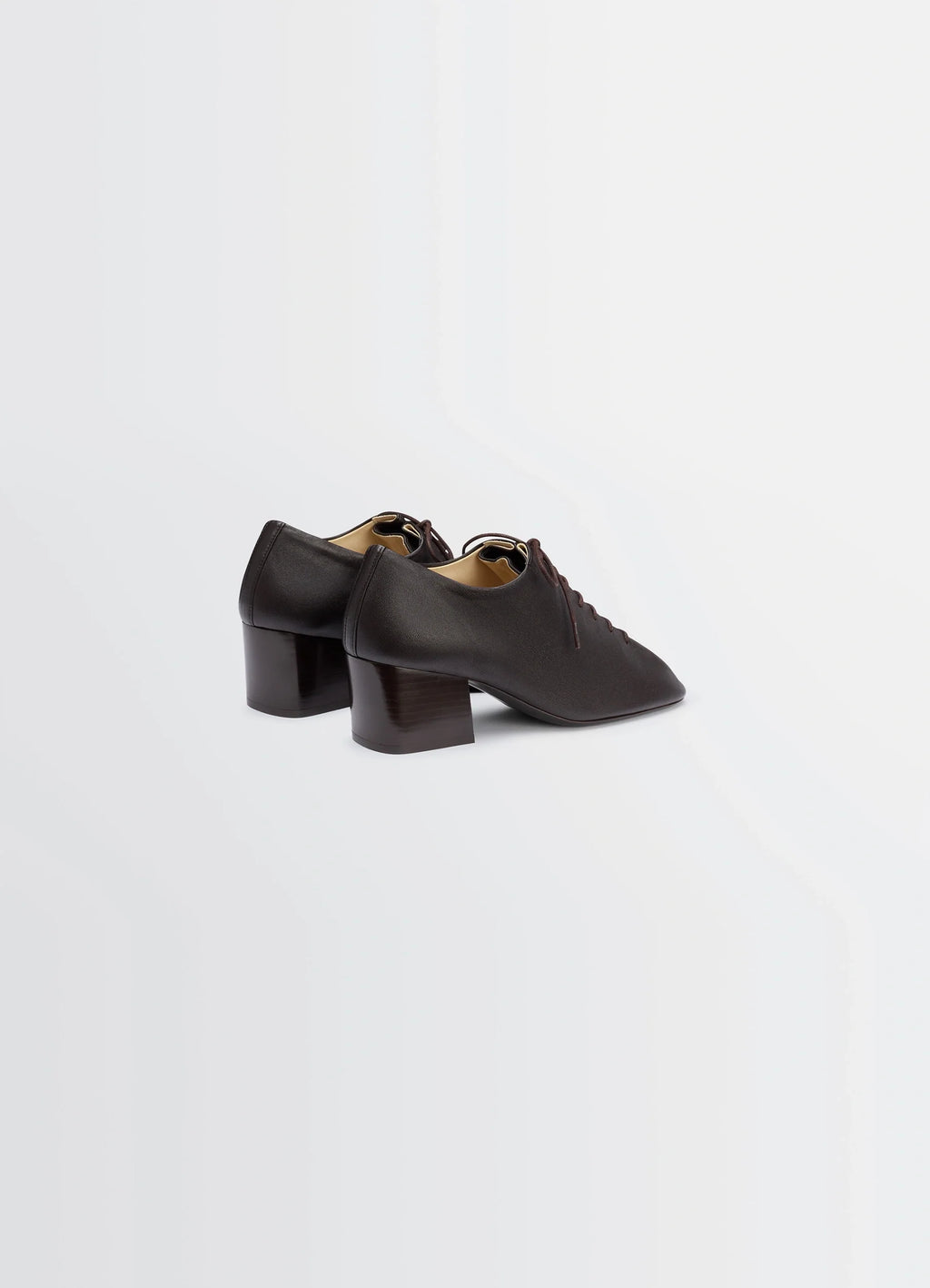 Souris Classic Derbies 55 in Washed Nappa Lambskin Leather, product shot, rear three-quarter view curved block heel