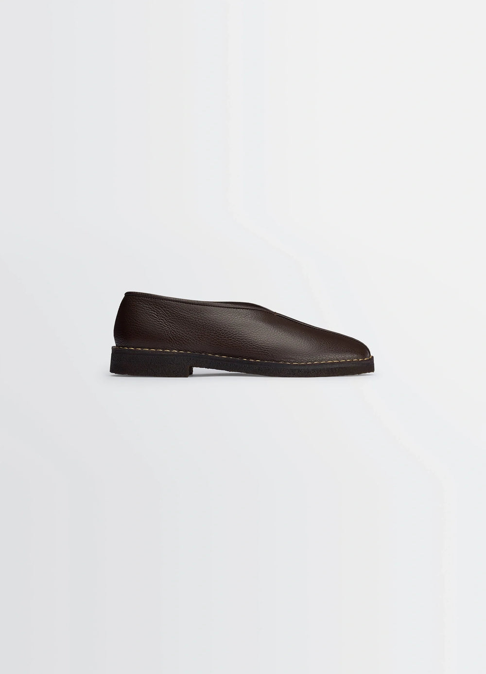 Lemaire Piped Crepe Slippers in Grained Leather, product shot, Side view Classic shape
