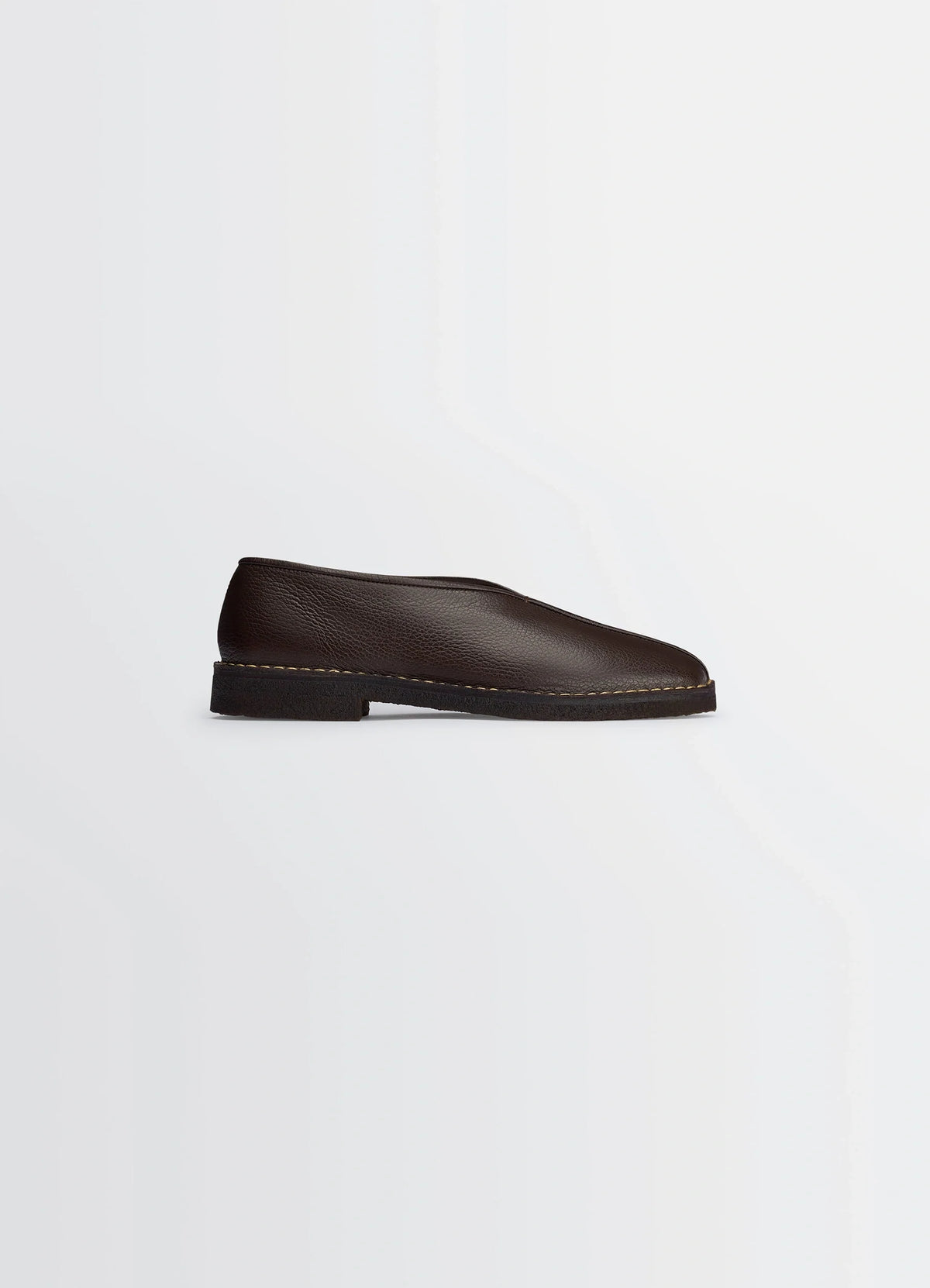 Lemaire Piped Crepe Slippers in Grained Leather, product shot, Side view Classic shape