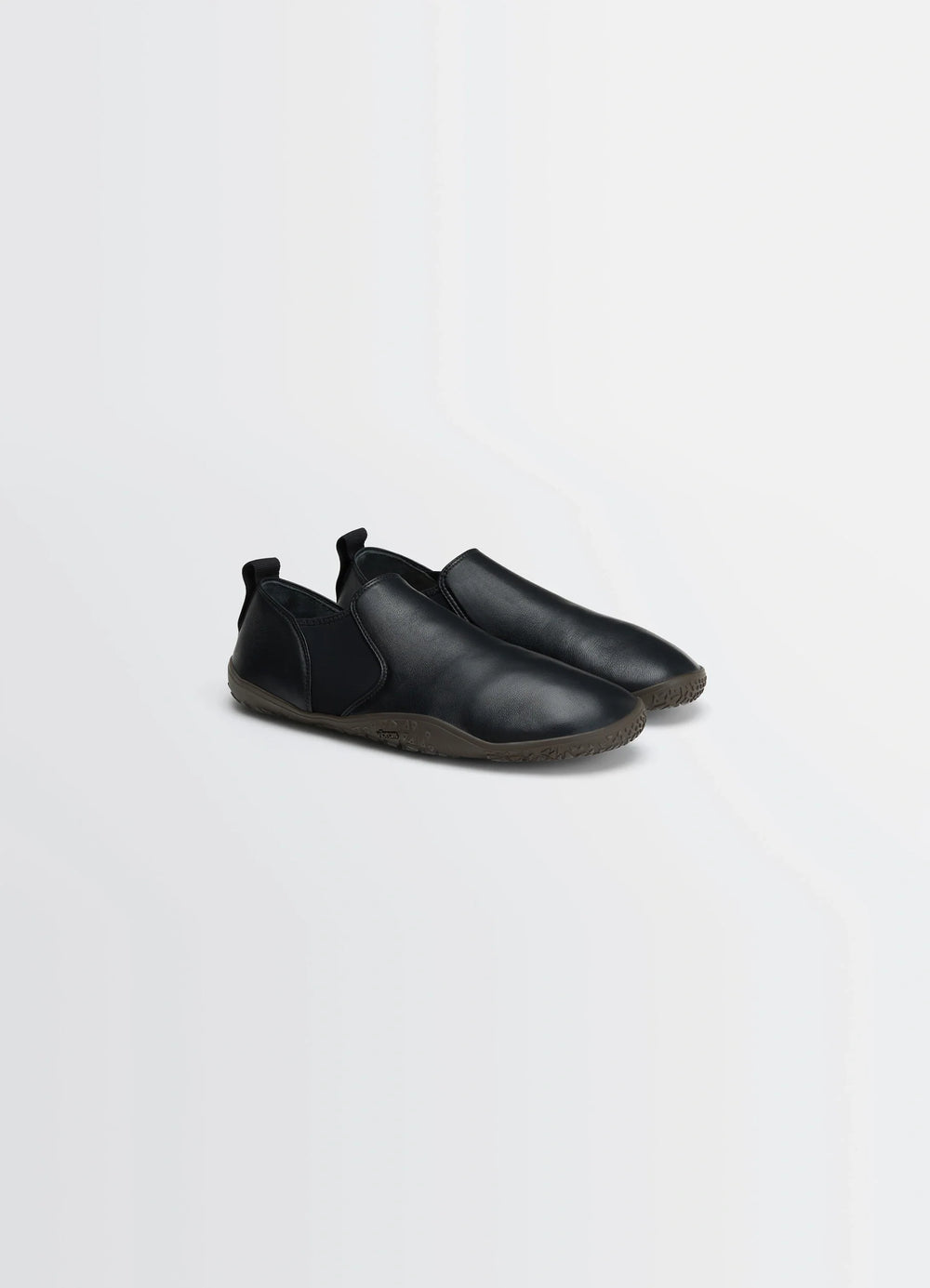 VIBRAM GLOVE SLIP ON in Black Nappa Lamb Leather, product shot, angled top view rounded toe detail