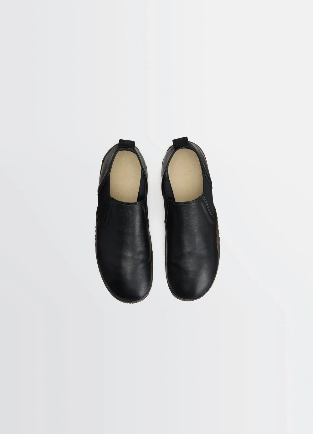 VIBRAM GLOVE SLIP ON in Black Nappa Lamb Leather, product shot, top view interior insole detail
