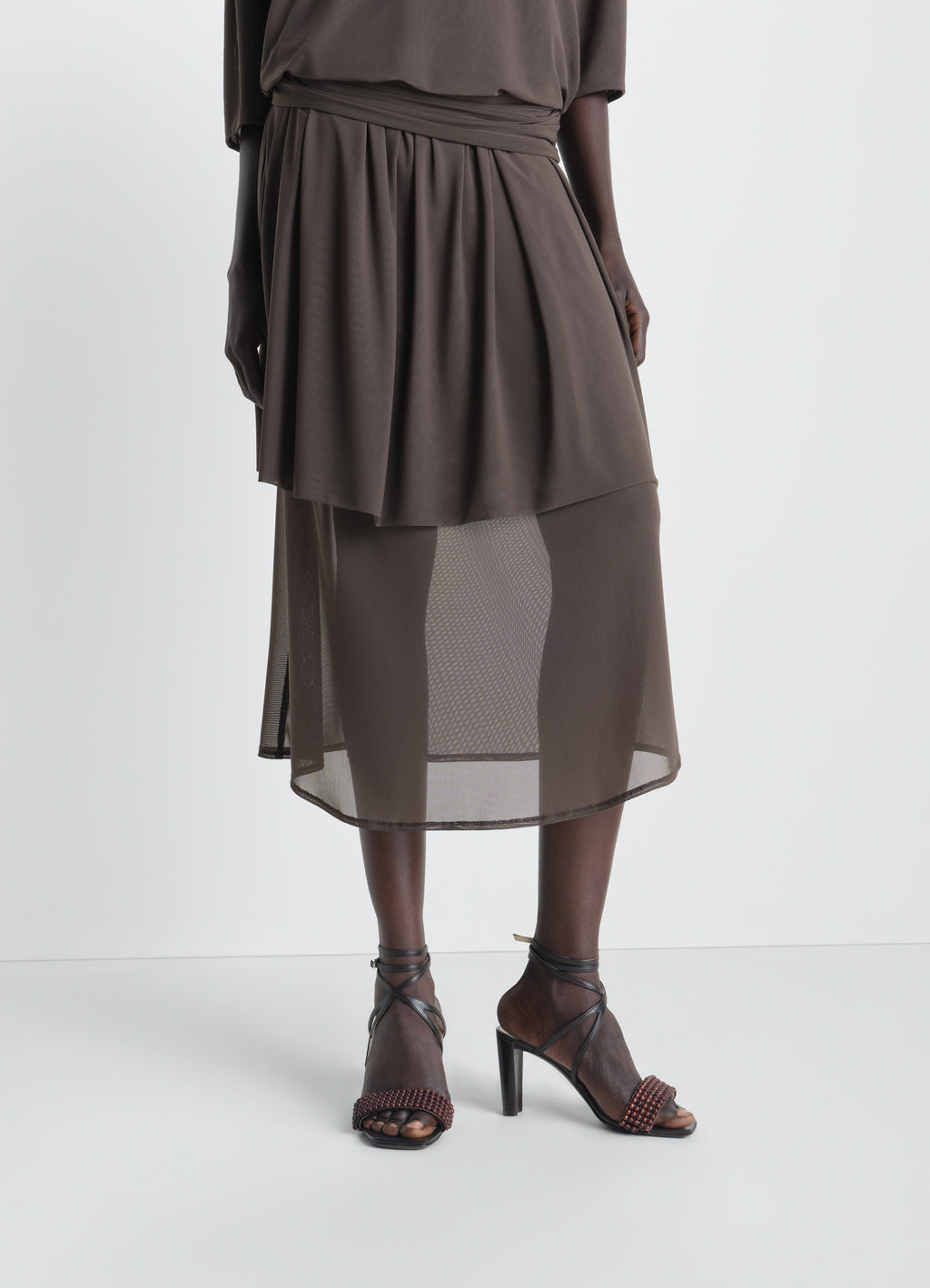 クロスサンダル 80mmヒール レザー ビーズ付き