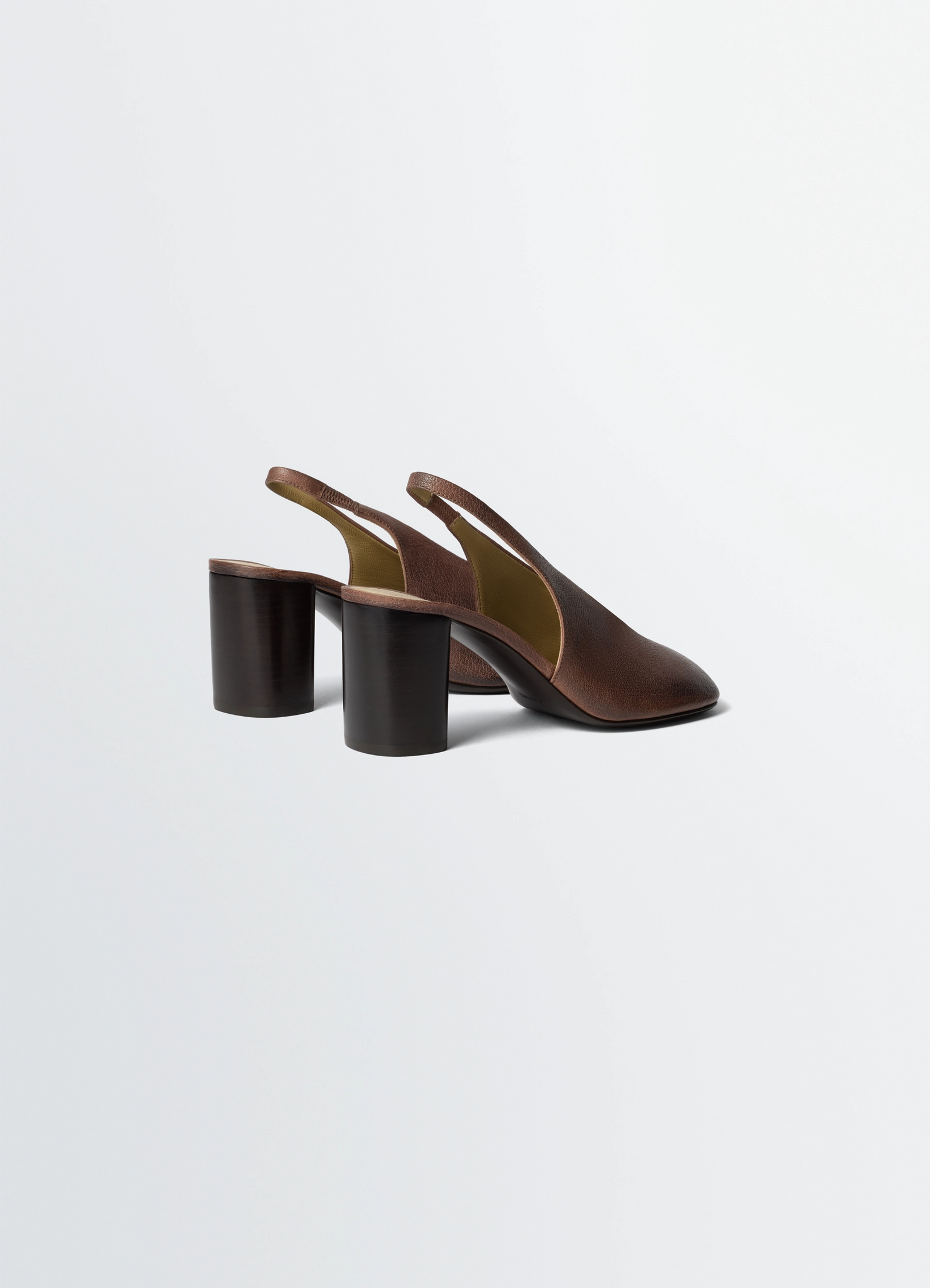 Glove slingback pumps 80 mm heel in washed buffalo leather, product shot, back view circular heel, open back