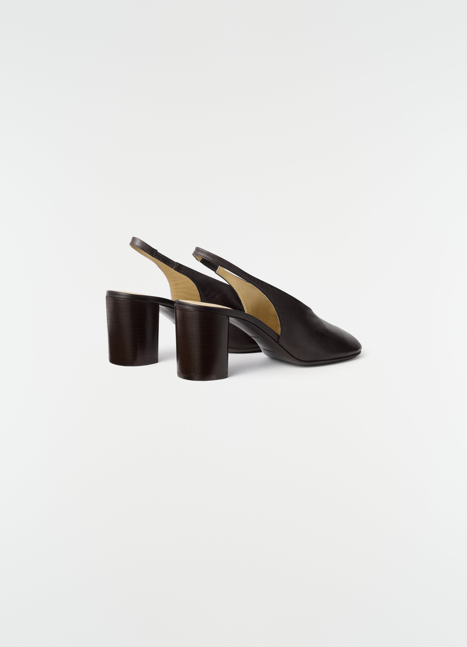 80 mm shaded brown lambskin slingback pumps by lemaire shown from side on white background