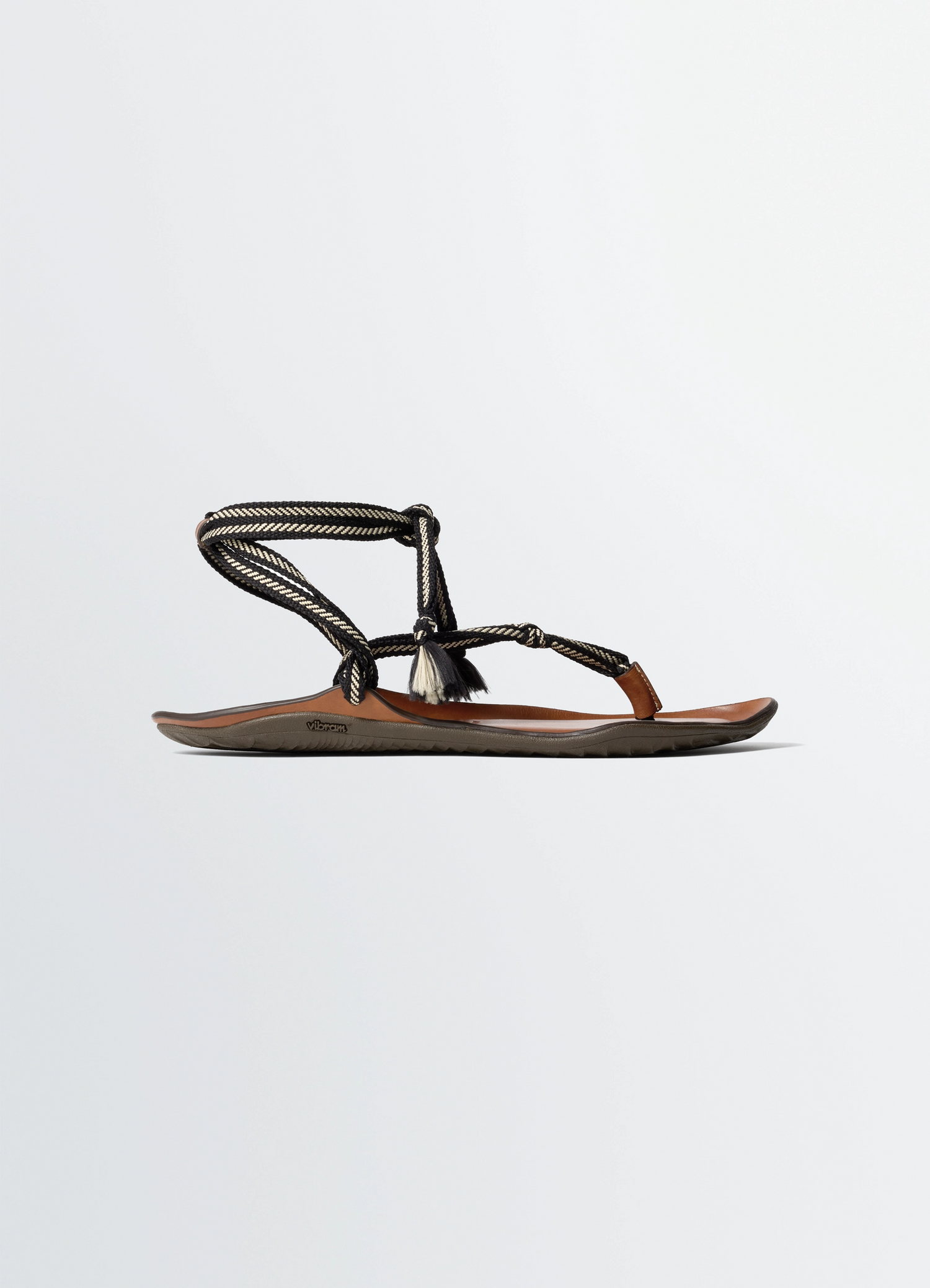 VIBRAM SANDALS in Leather, product shot, Side view Bicolour cotton laces