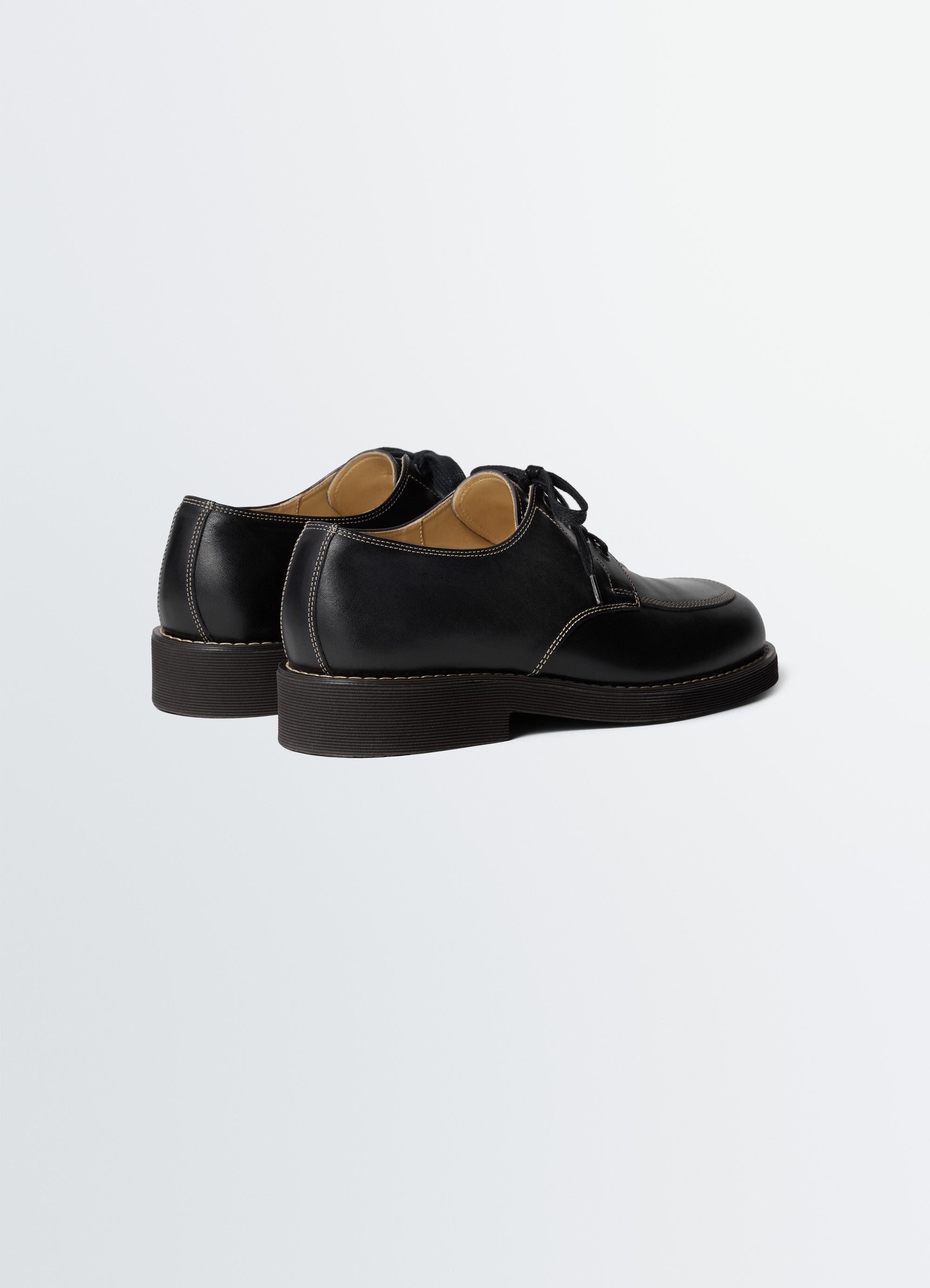WORK DERBIES IN LEATHER - Black - Glossy Vegetable Leather - Men