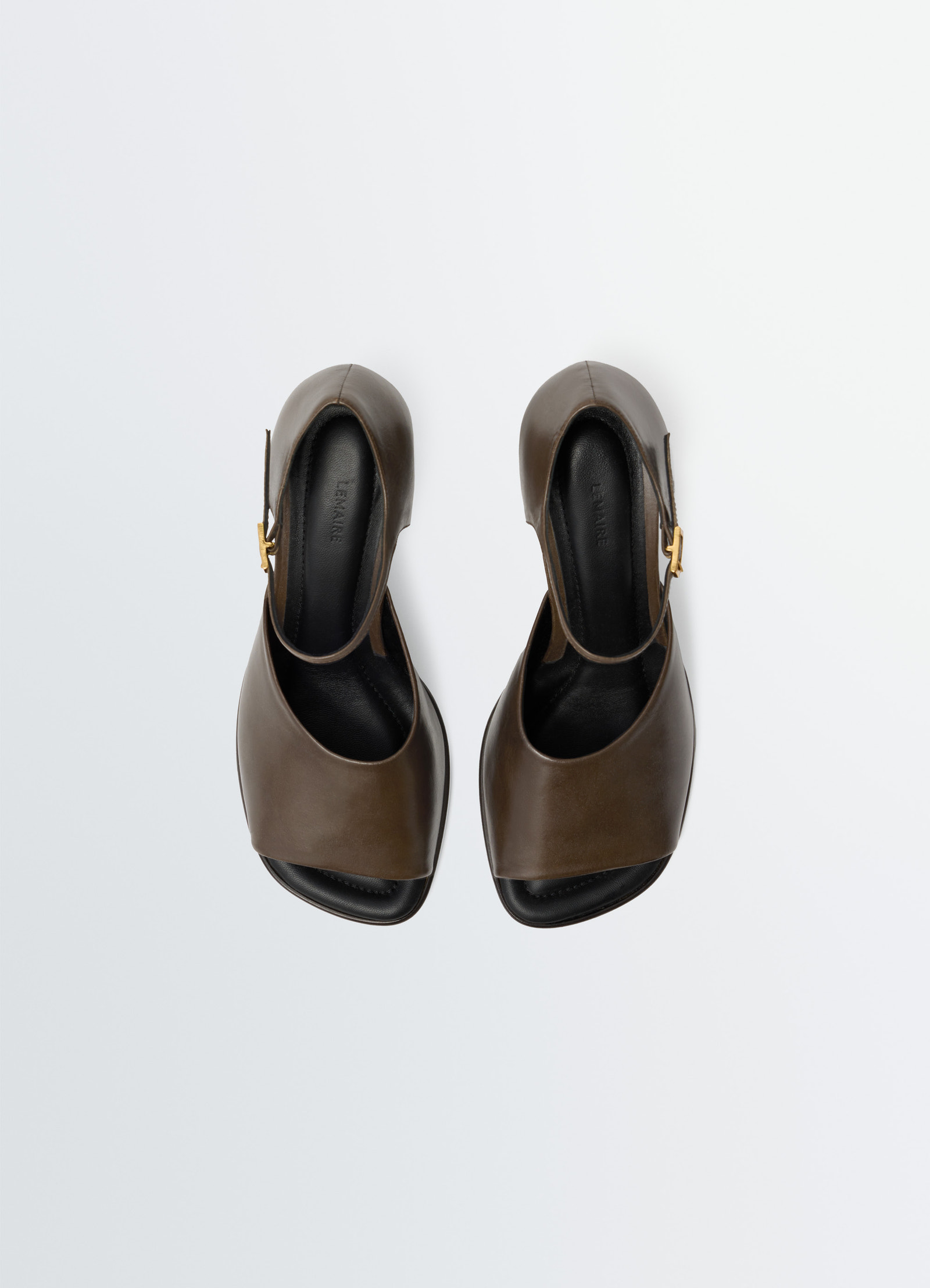 Heeled sandals in glossy leather, product shot, top view open toe design