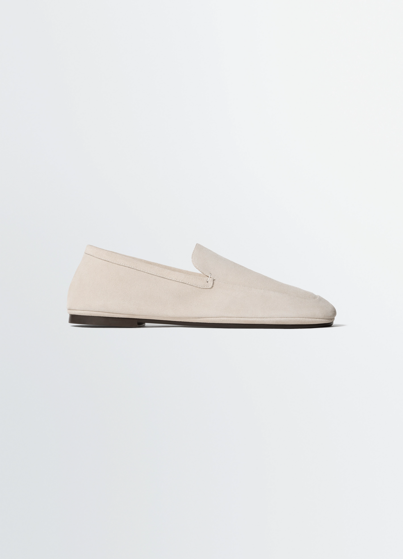 Outdoor slippers in suede leather, product shot, side view minimalist design