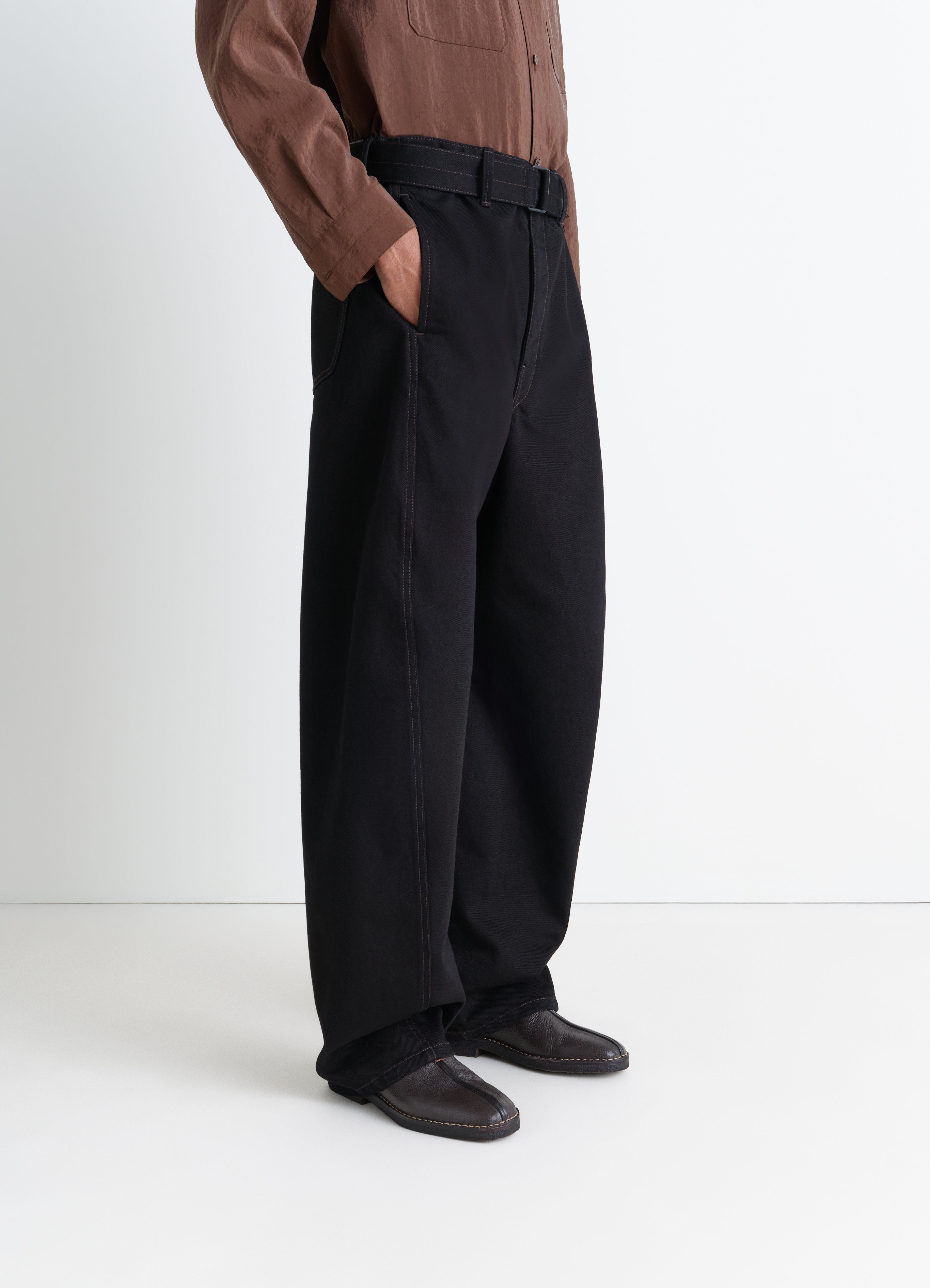 PIPED CREPE SLIPPERS IN LEATHER - Dark Brown - Grained Cow Leather