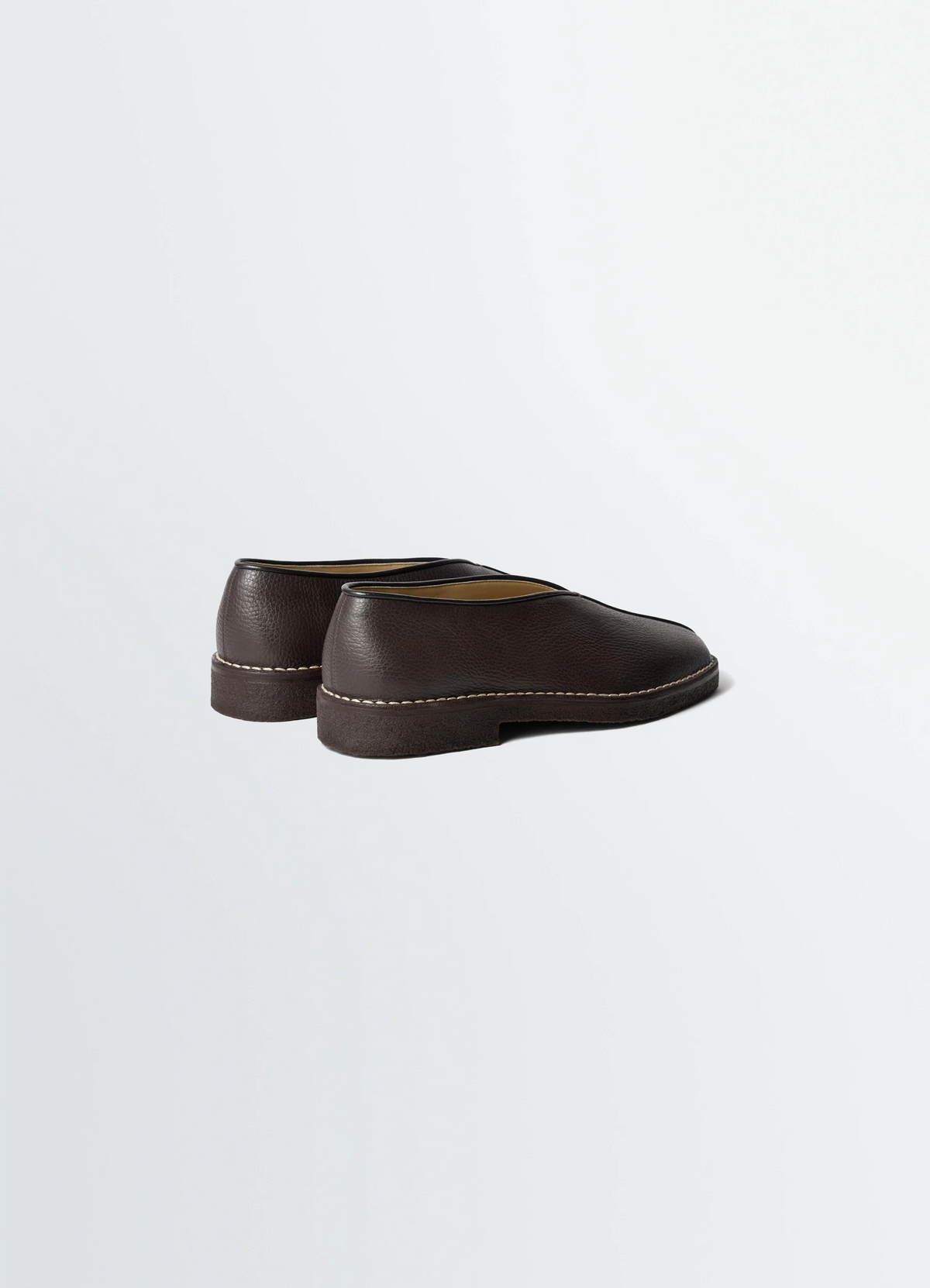 PIPED CREPE SLIPPERS IN LEATHER - Dark Brown - Grained Cow Leather 