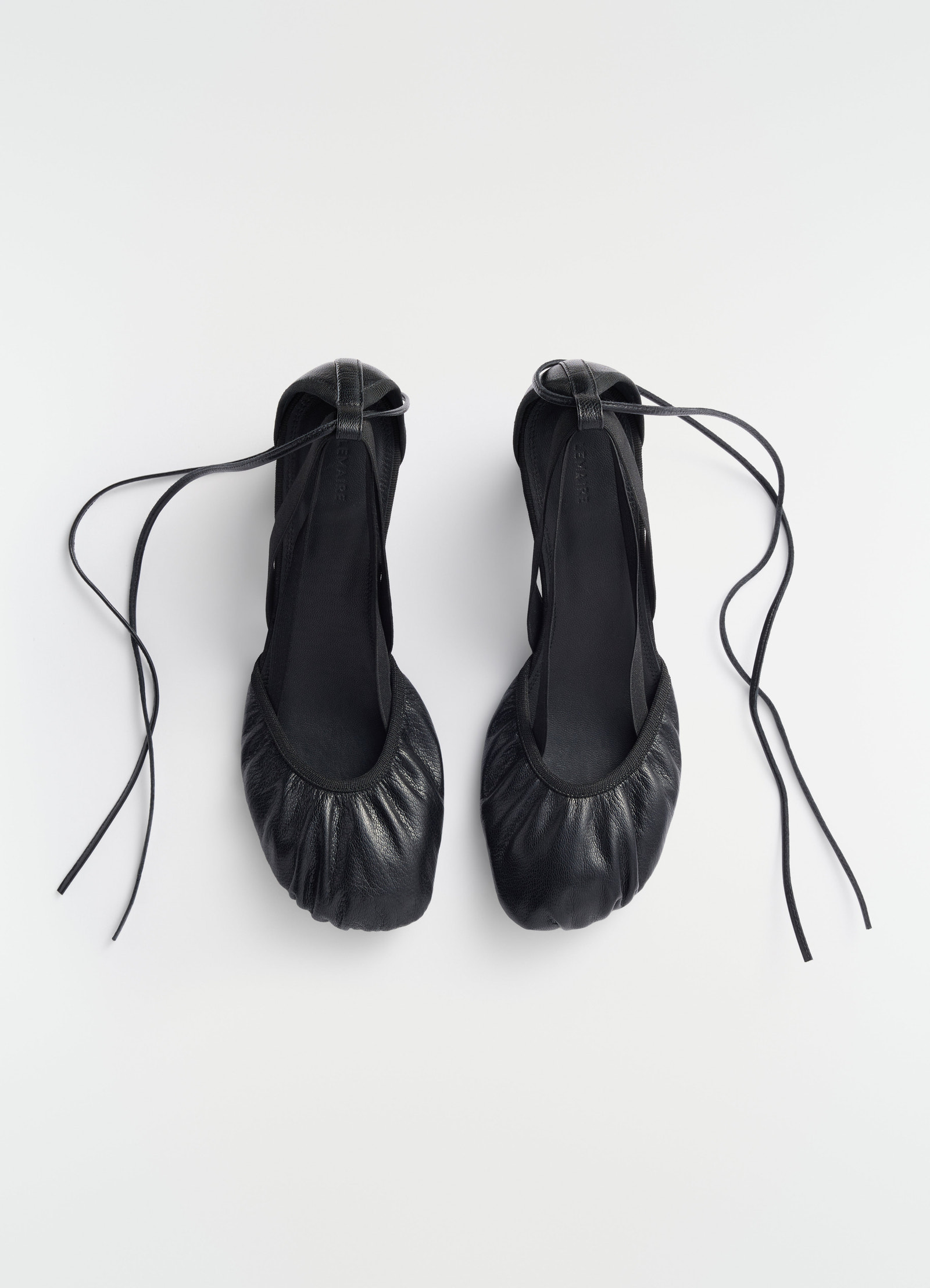55 mm black goat leather heeled ballerinas with ankle ties by lemaire flat lay on white background