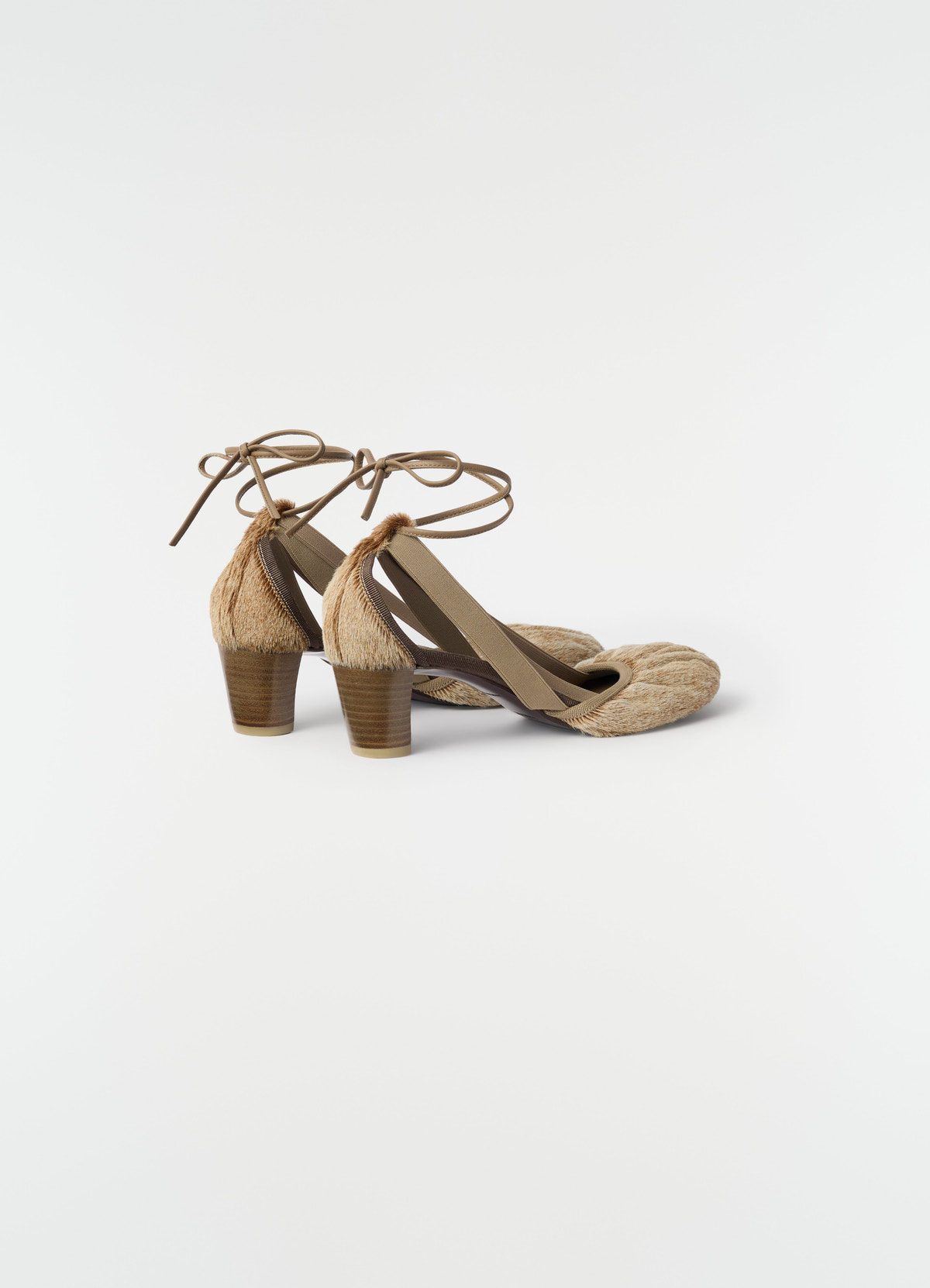 55 mm natural pony-style leather heeled ballerinas by lemaire side view on white background