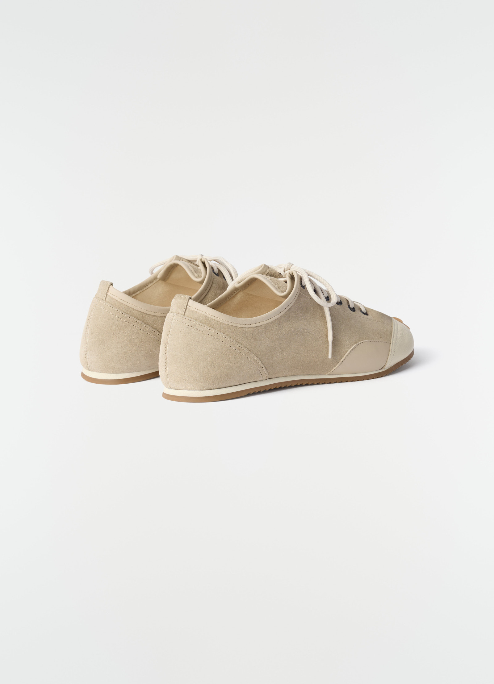 Gummy grips sneakers in beige suede and leather by lemaire side view on plain white background