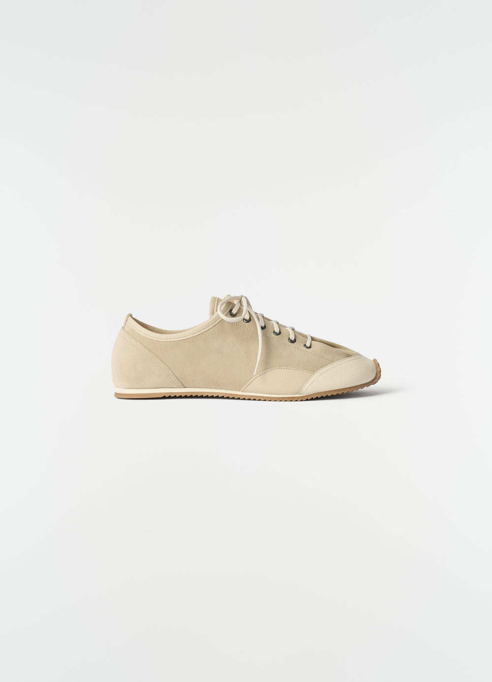 Gummy Grips beige mixed leather sneakers LEMAIRE side view on plain white background