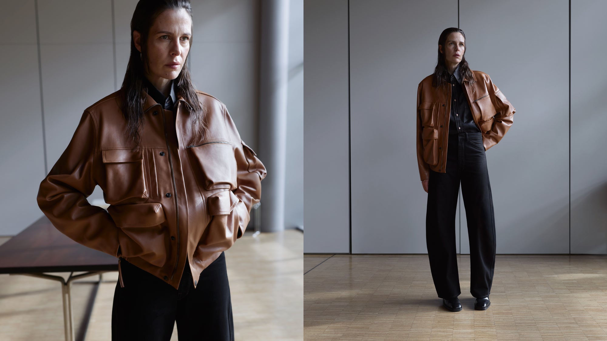 LEATHER BLOUSON WITH POCKETS