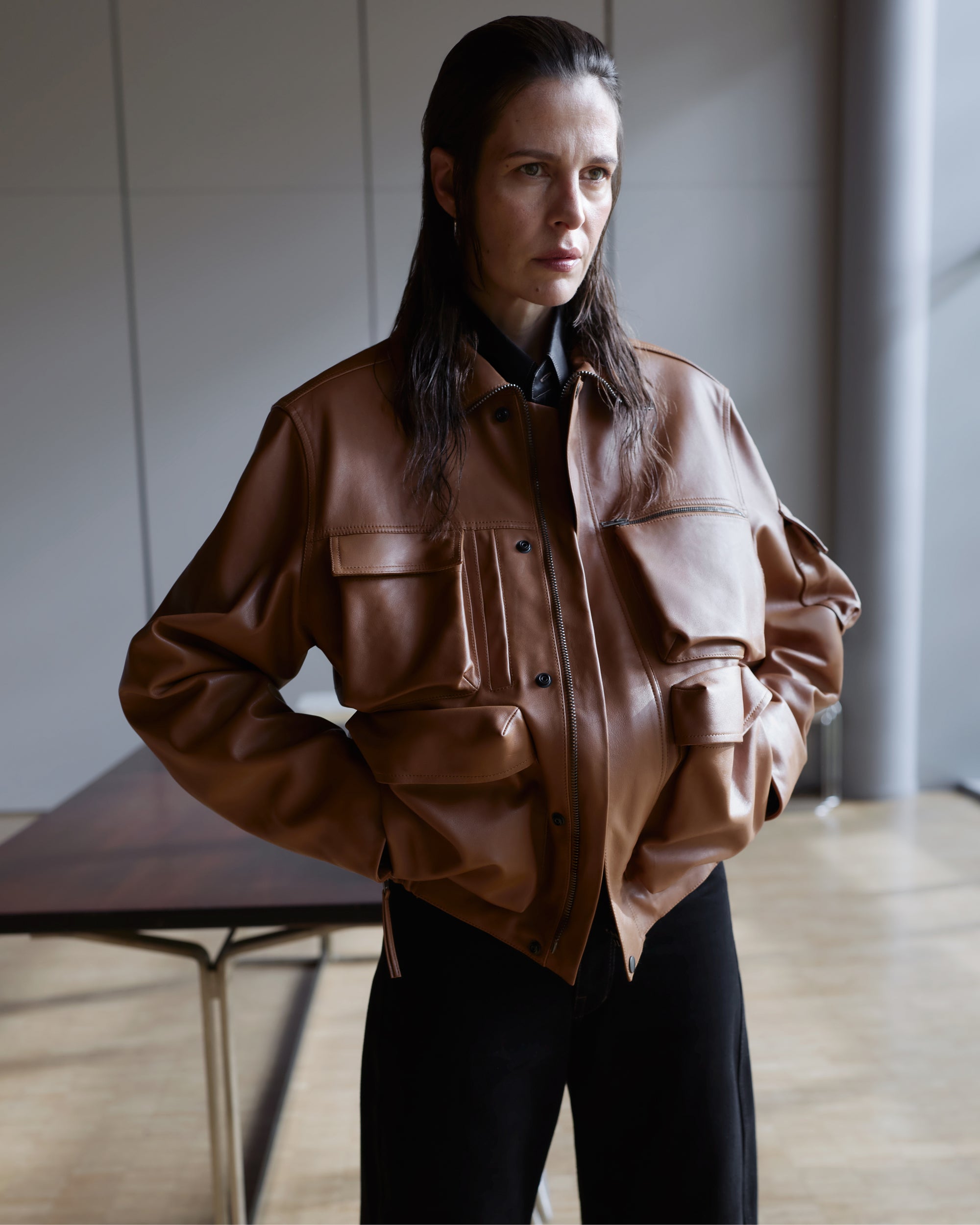 LEATHER BLOUSON WITH POCKETS