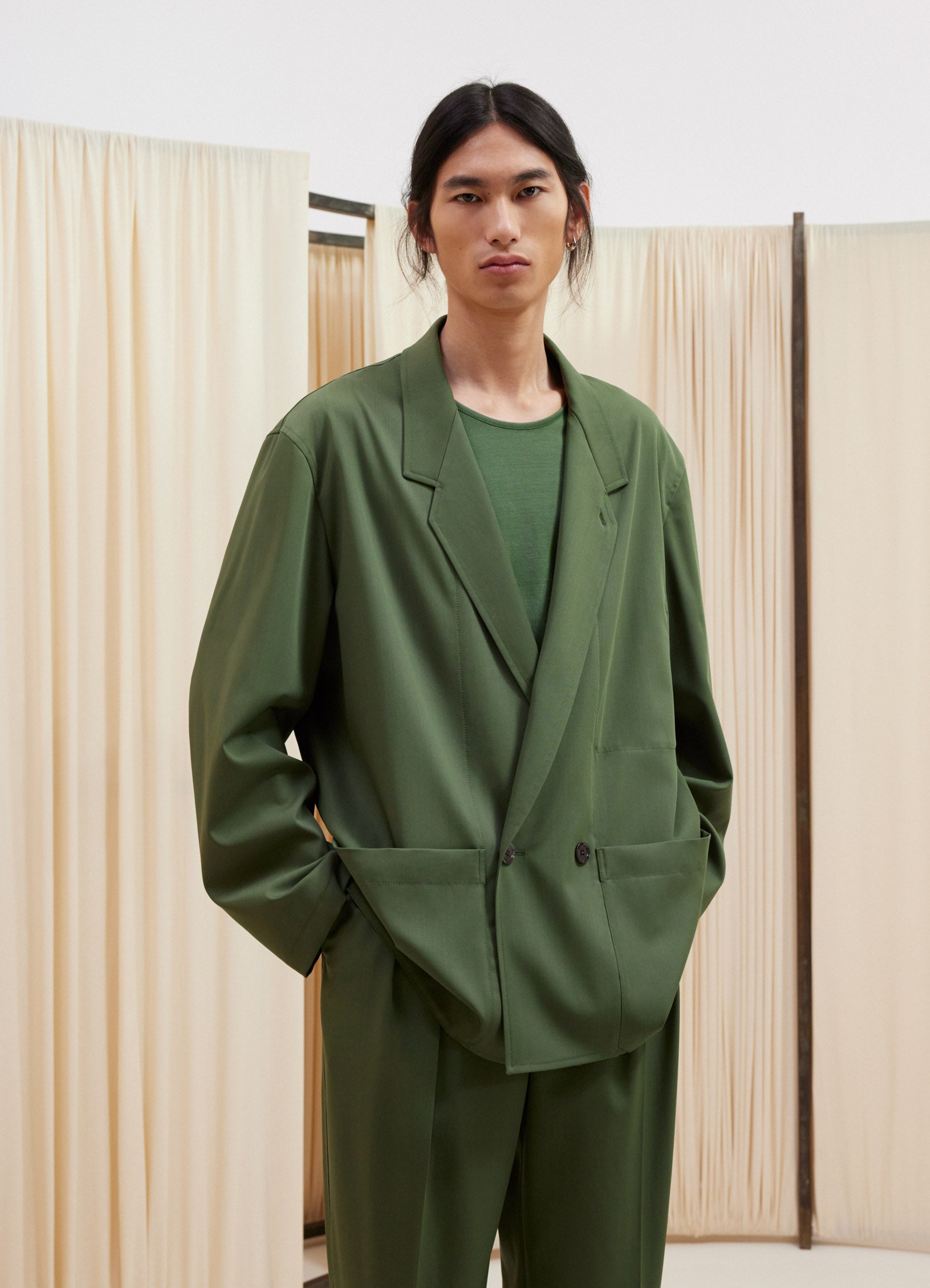 Double-Breasted Workwear Jacket in Smoky Green - LEMAIRE