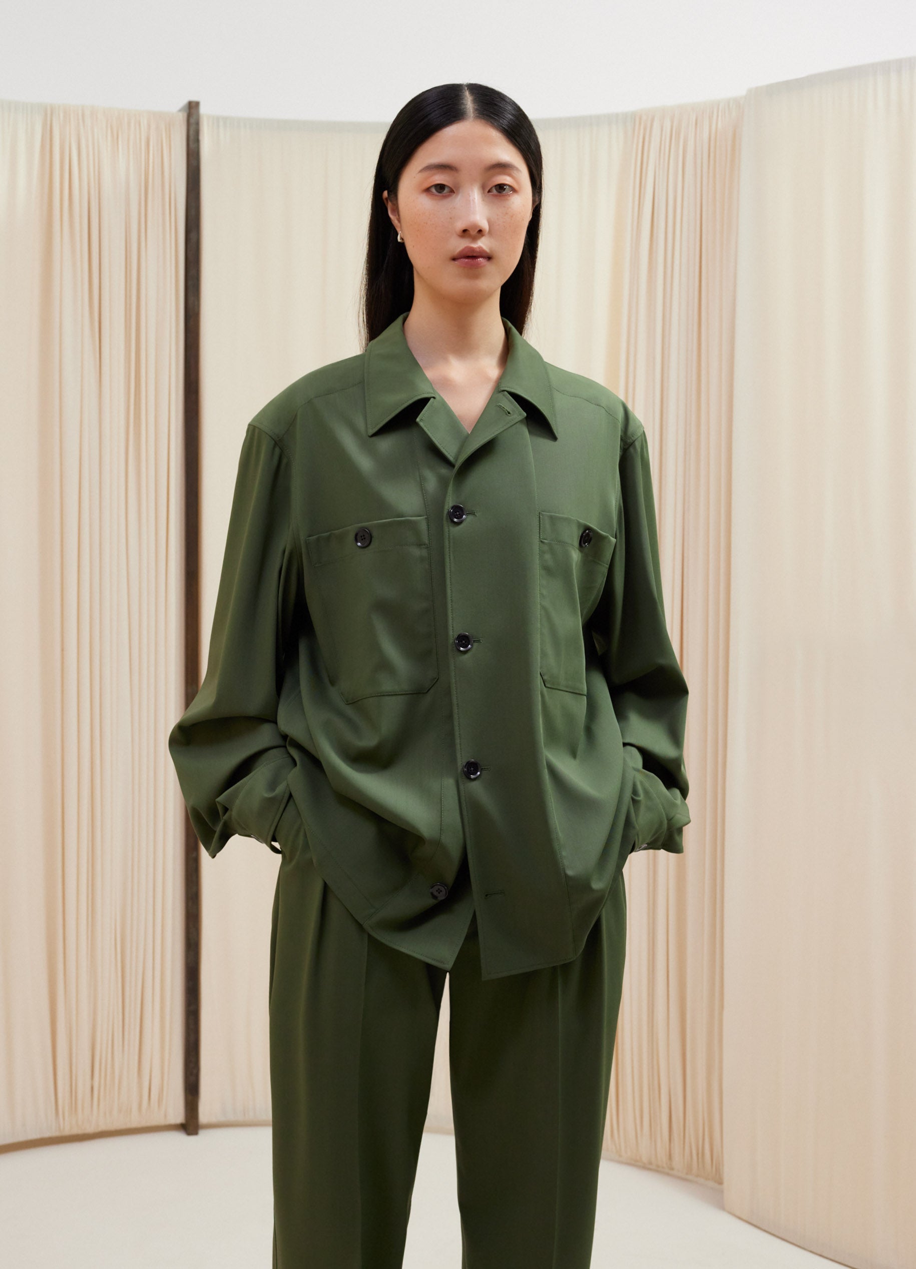 르메르 Lemaire SOFT MILITARY OVERSHIRT,SMOKY GREEN