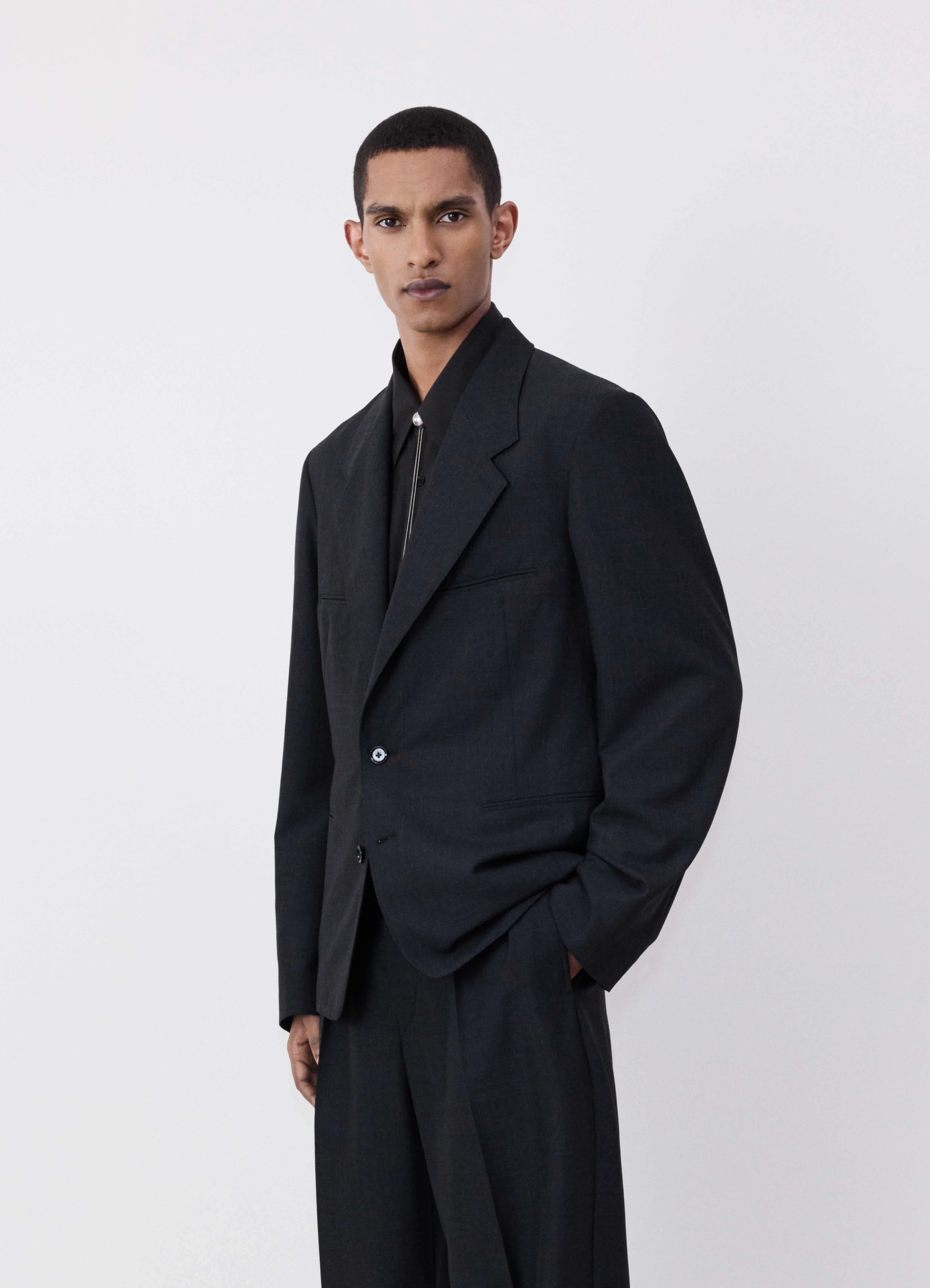 TAILORED SINGLE BREASTED JACKET IN POLYWOOL - Caviar TAILORED SINGLE BREASTED JACKET IN POLYWOOL - Caviar