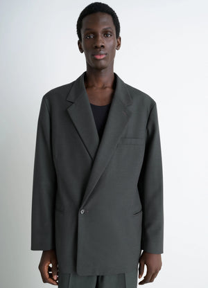 SOFT DOUBLE BREASTED JACKET in Mottled Tropical Wool-Blend, model shot, Front view Tailored double-breasted