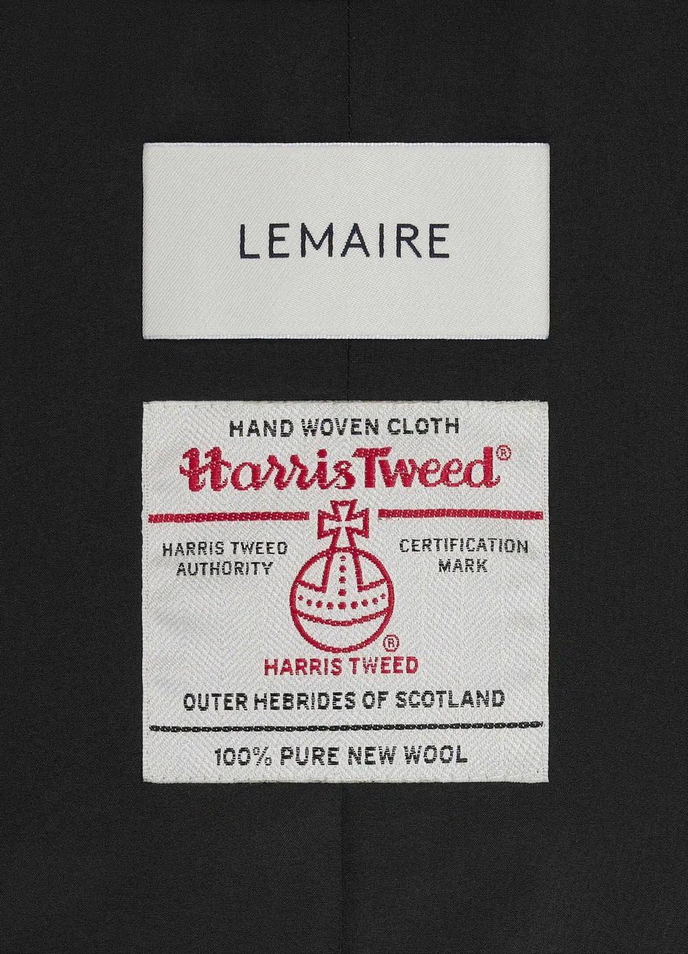 Boxy Tailored Jacket in Harris Tweed Herringbone, label close-up brand label detail