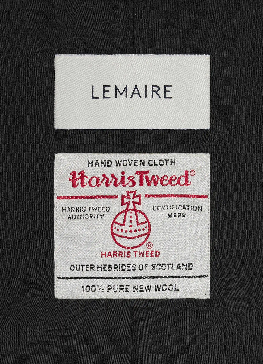 Boxy Tailored Jacket in Harris Tweed Herringbone, label close-up brand label detail