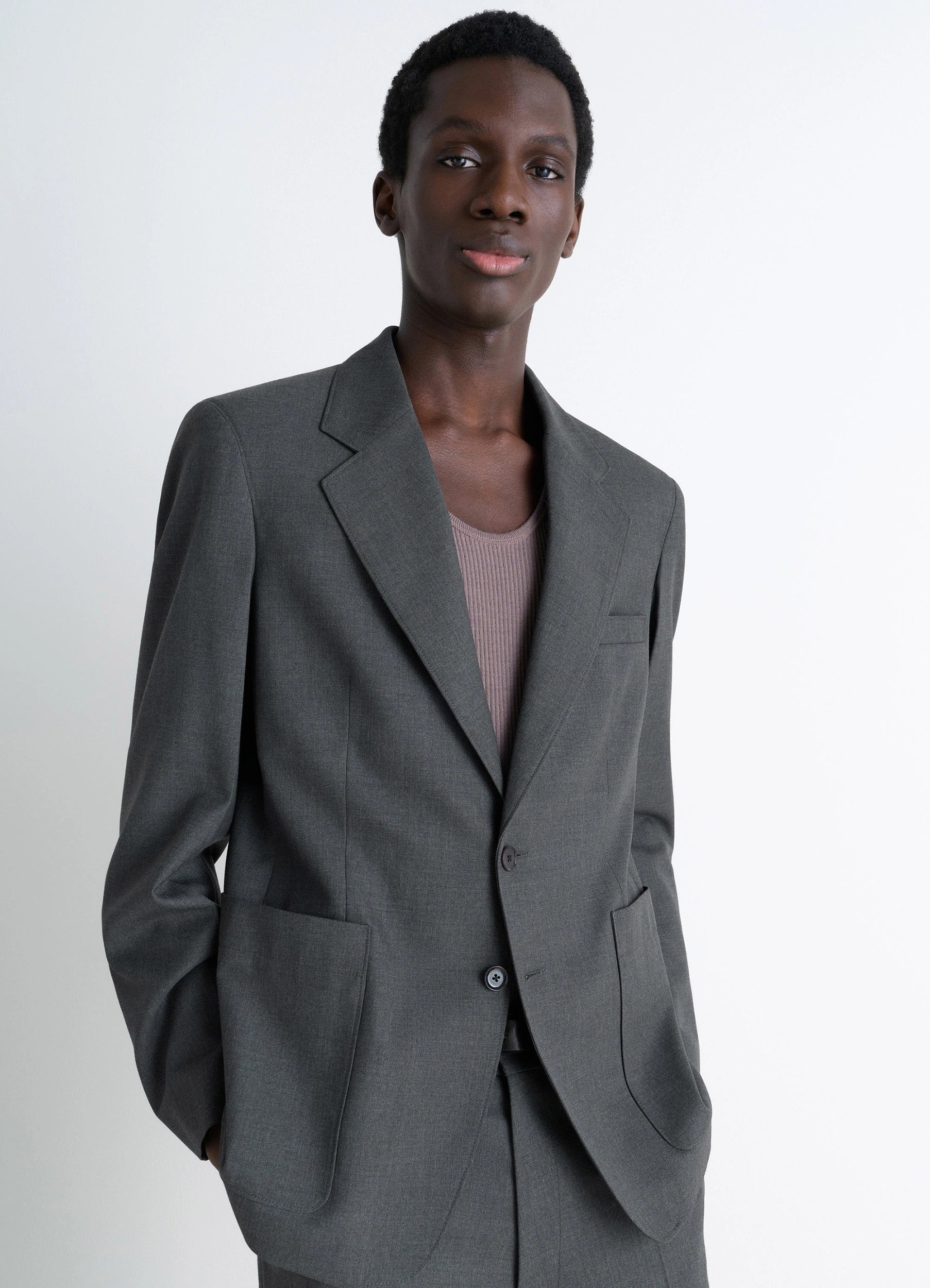 TAILORED SINGLE BREASTED JACKET - Dark Grey - Poly Wool Twill