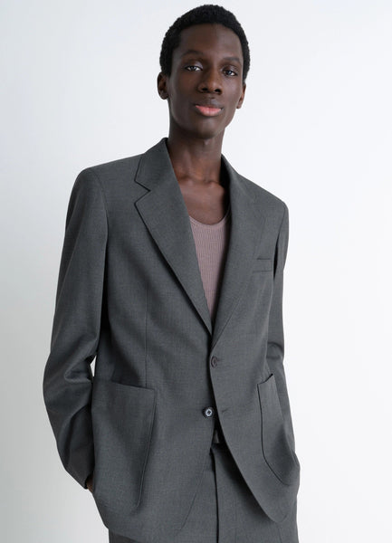 TAILORED SINGLE BREASTED JACKET - Dark Grey - Poly Wool Twill