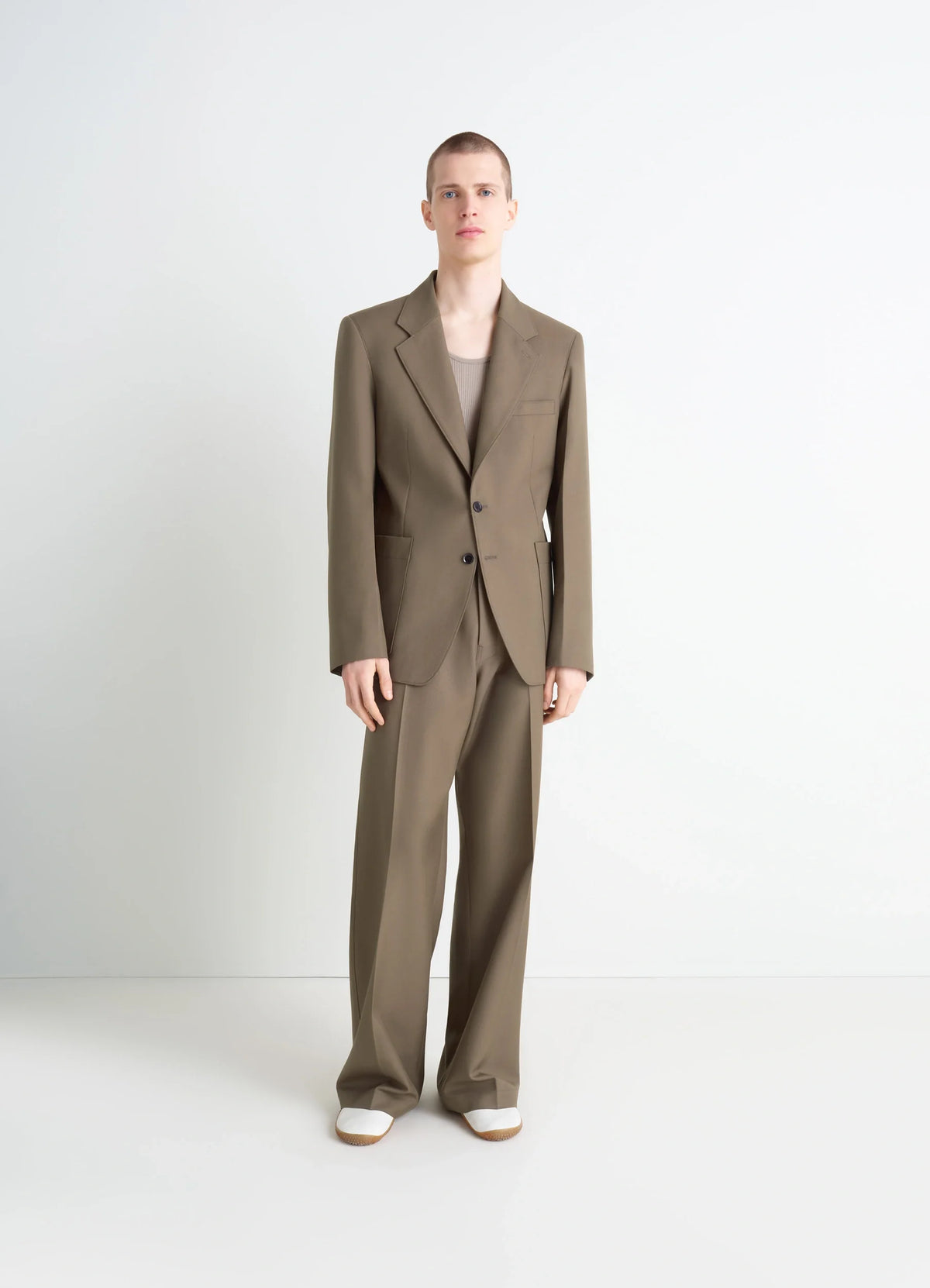 TAILORED SINGLE BREASTED JACKET IN POLYWOOL - Taupe Melange - Poly