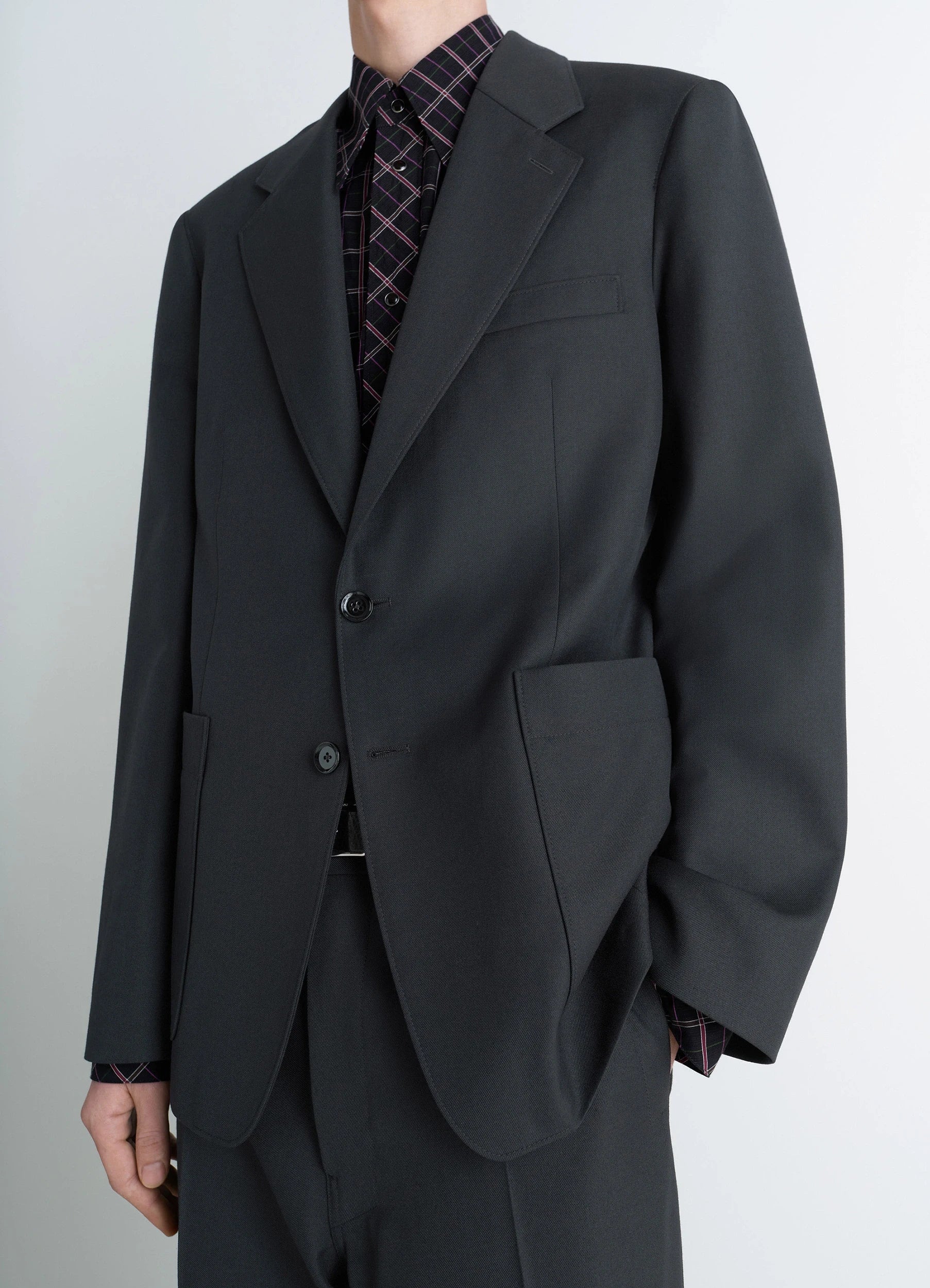 シングルブレスト テーラードジャケット - Marine Melange - Poly Wool