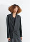 Soft Jacket in Shiny Silk, model shot, Front view Fitted cut, button details