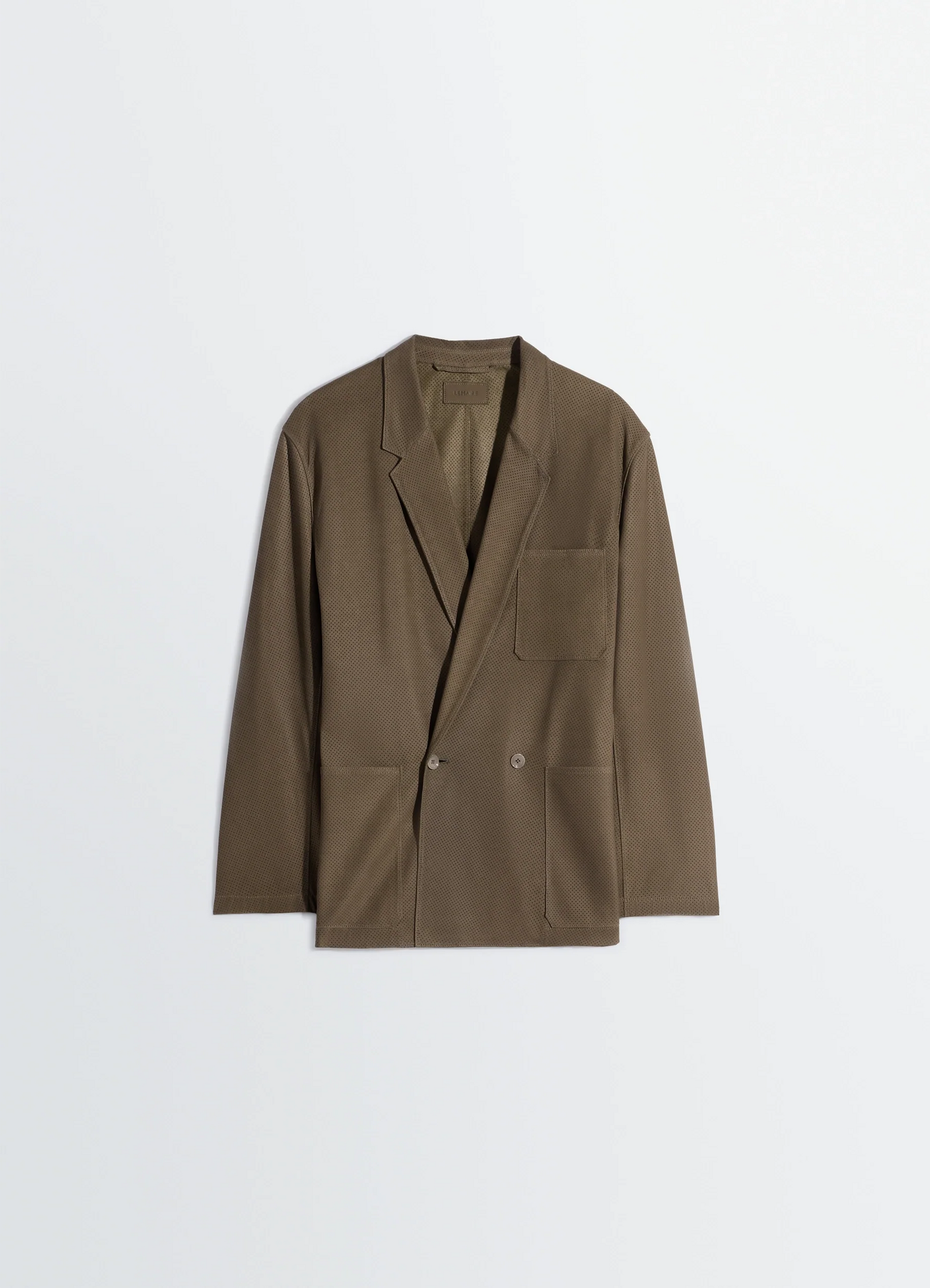 DOUBLE BREASTED LEATHER TAILORED JACKET IN NUBUCK - Thyme DOUBLE BREASTED LEATHER TAILORED JACKET IN NUBUCK - Thyme