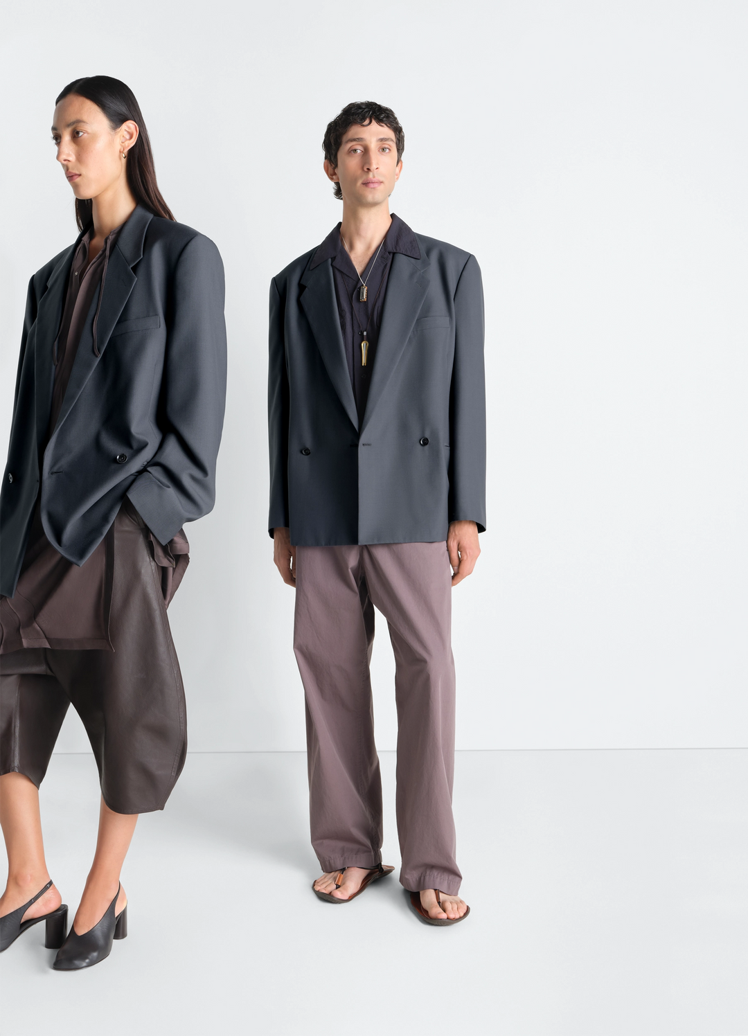 Double Breasted Tailored Jacket in Polywool, model shot, front view slightly fitted silhouette