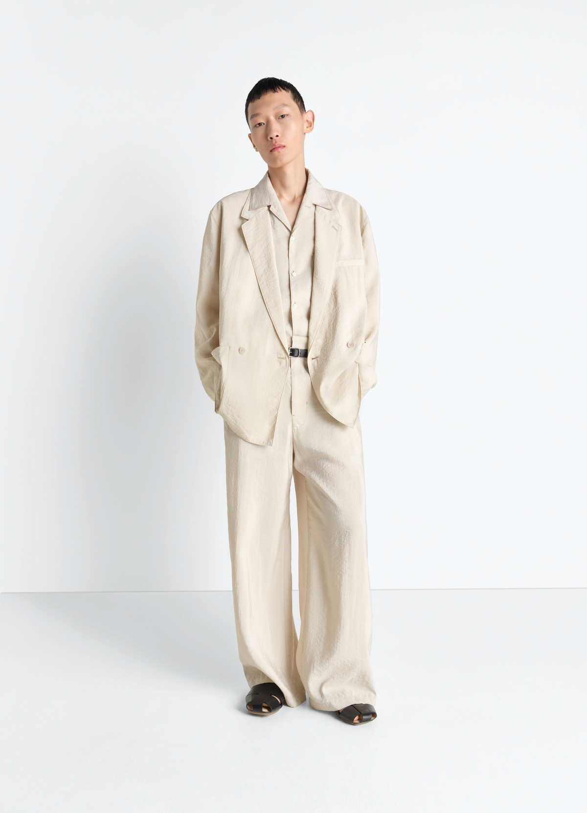 ドライシルクのソフトダブルブレストジャケット - Oat Milk - ドライ